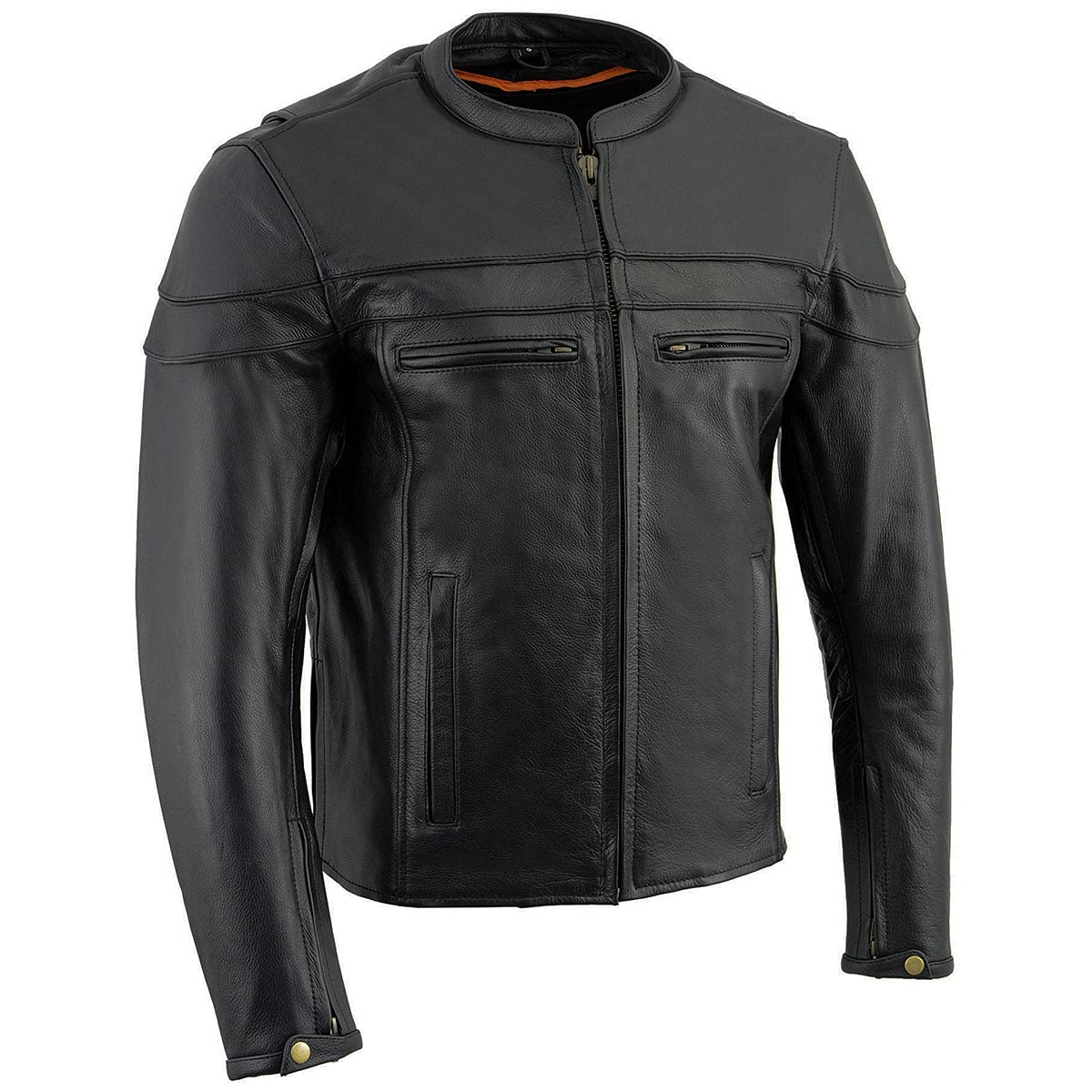 Milwaukee Leather LKM1725 Mens Black Leather Sporty Crossover Scooter Motorcycle Jacket w/Reflective Piping - 5X-Large