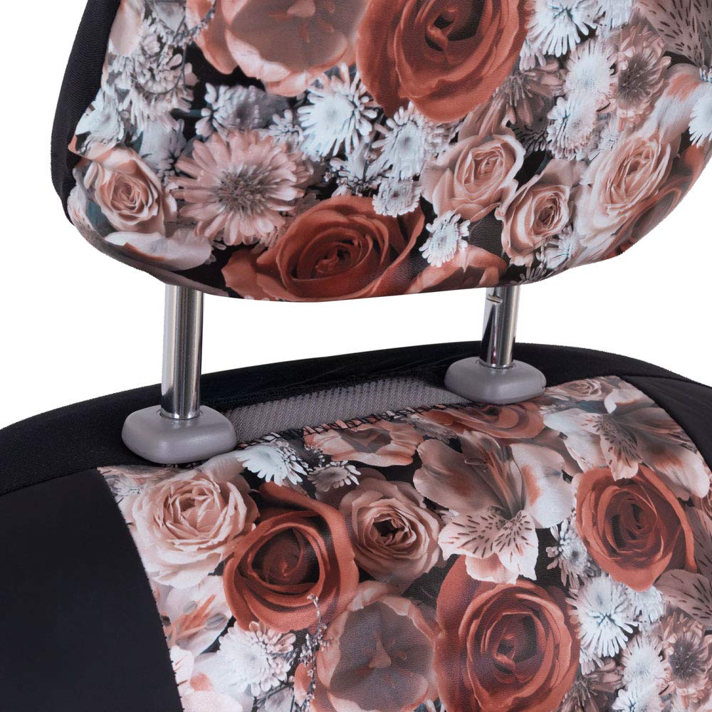 Bdkdusty Rose Floral Faux Leather Car Seat Covers For Front Seats, 2 Pack - Flower Pattern Front Seat Cover Set, Sideless Design