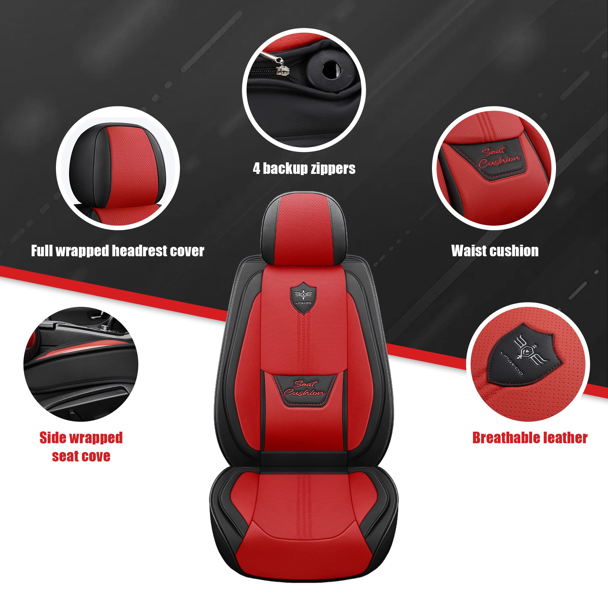 LINGVIDO Leather Car Seat Covers, Breathable Automotive Cover Cushion Accessories for Cars & SUV Truck Universal Fit Set(Black &