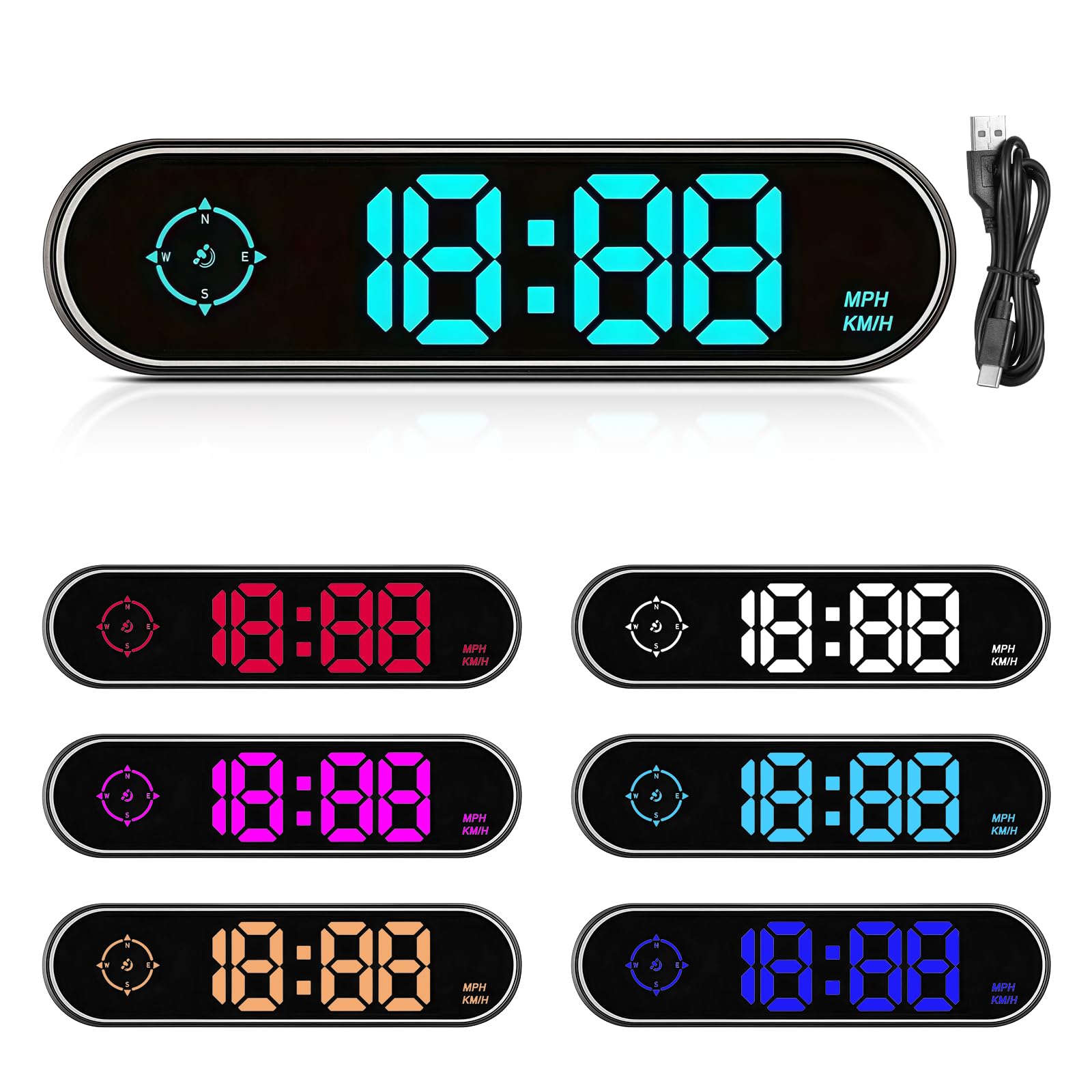 JOJOCY Digital Universal MPH Speedometer for Cars, 7 Color Options, Large Screen Display with Over Speed Alarm & Fatigued Drivin