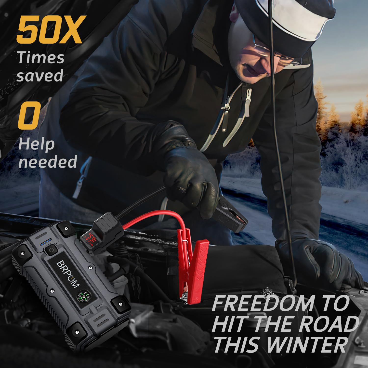 BRPOM Car Jump Starter 5000A Peak, 23800mAh, 12V Auto Booster, Model BM500, for Gas/Diesel Engines