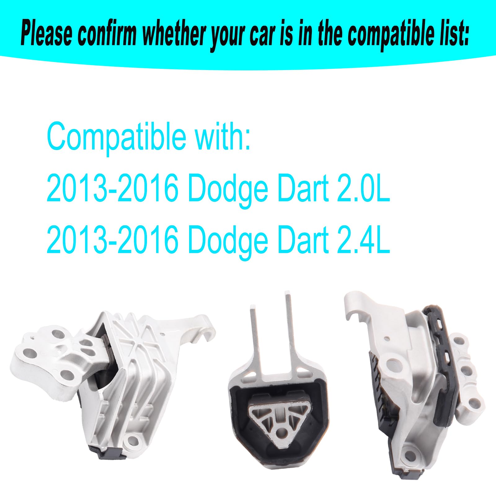 sherxibo Engine Motor Mount & Transmission Mount Set, 2013-2016 Dodge Dart, 2.0L/2.4L, Metal, Model EUA5674