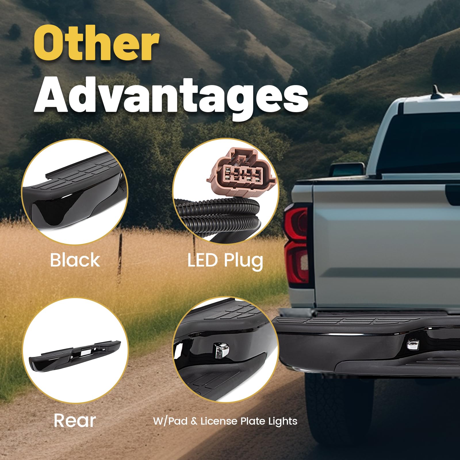 ECOTRIC Rear Step Bumper for 1999-2007 Chevy Silverado/GMC Sierra, Black ABS, License Plate Lights, Model VC-LYAM-273S-2