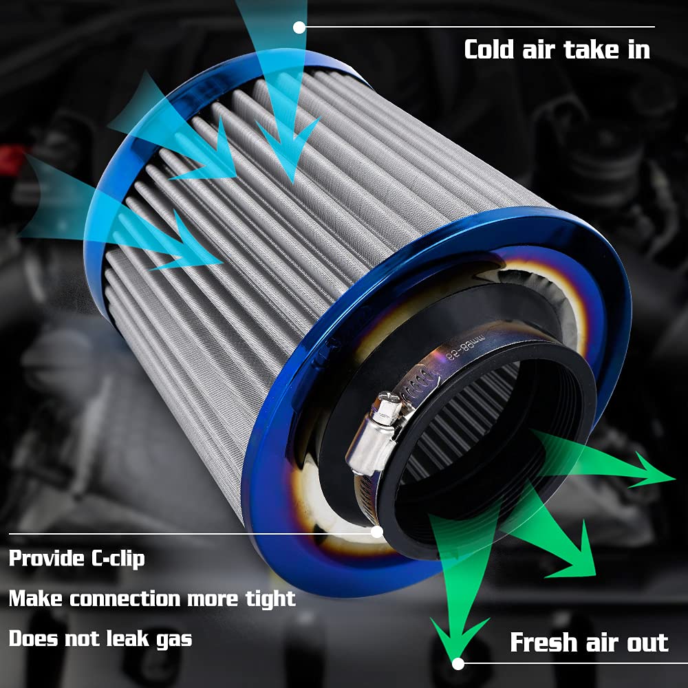 Ptnhz Universal Burnt Blue Neck 3 76Mm Car High Flow Cold Air Intake Air Filter Power Intake Air Inlet System Mushroom Head Air Cleaner