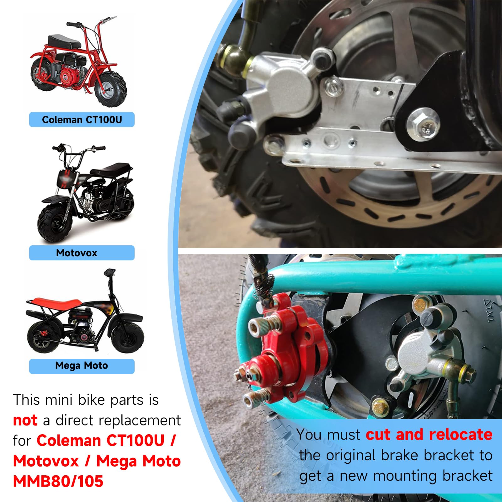 FVRITO Mini Bike Hydraulic Disc Brake Kit - 180mm Rotor, Metal, Red, Model FV-SCB016-XLY for Baja DB30 Doodle Bug 97cc/79cc Engines