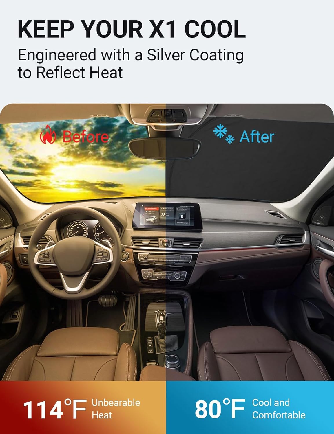 Proadsy 2025 Upgrade Windshield Sun Shade Custom Fit 2018-2023 2024 2025 Lincoln Navigator Foldable Front Sunshade Protector Sun