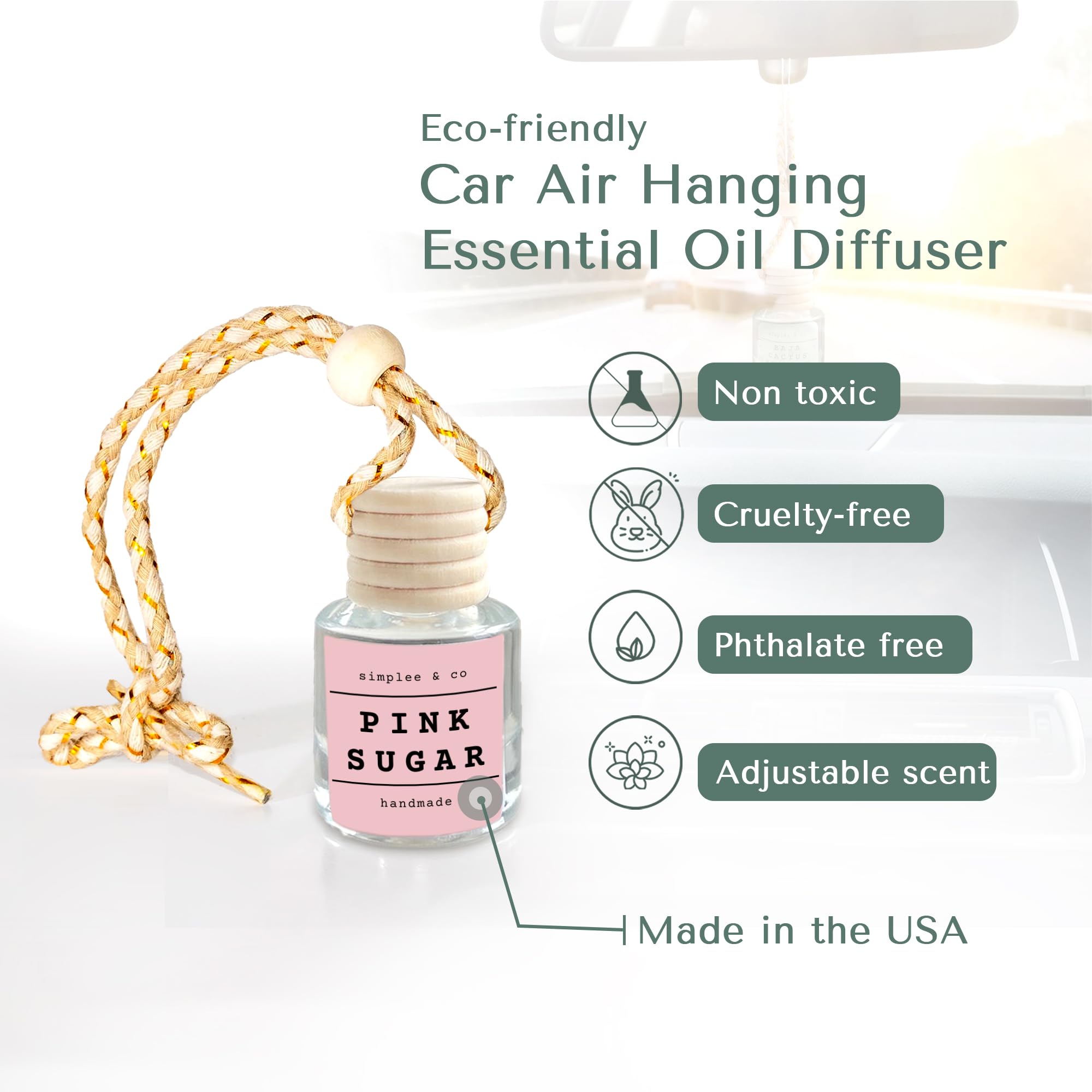 Simplee & Co Pink Sugar, 2 Pack Car Air Hanging Essential Oil Diffuser, Aromatherapy Vehicle Diffuser, Long Lasting By Simplee &