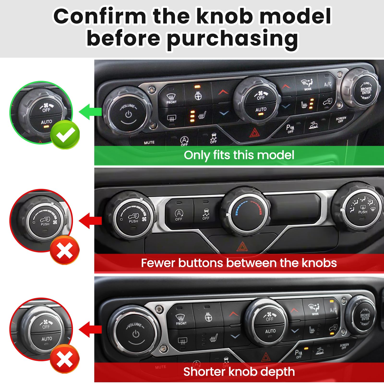 DIAMOOKY 8PCS Metal Button Knob Covers for Jeep Wrangler JL/JLU 2018-2025 & Gladiator JT - Red