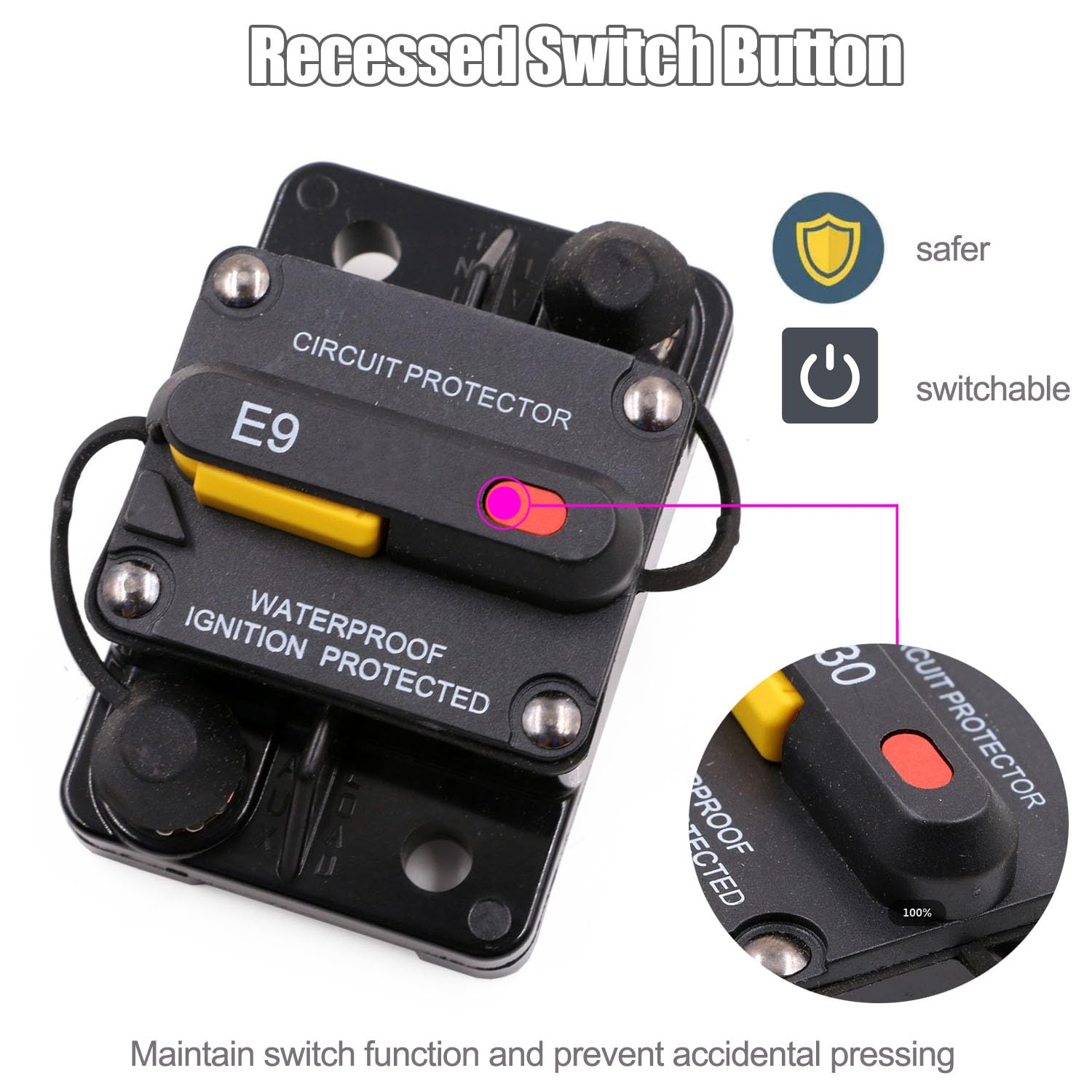 T Tocas 30 Amp Circuit Breaker With Recessed Switch Design For Boat Trolling Motor Marine Atv | Waterpoof Ip67 Protection With M