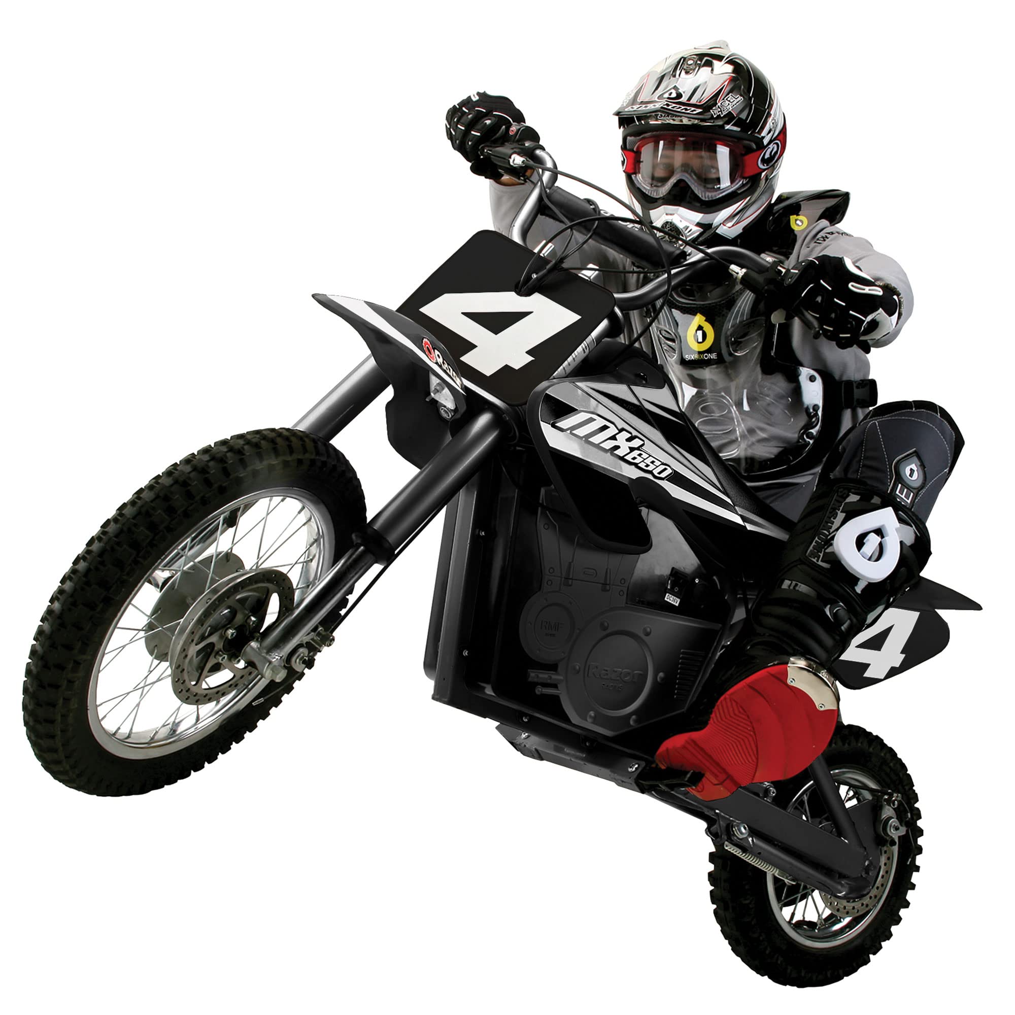 Razor MX650 Dirt Rocket 36V Electric Motocross Bike, 56L x 24.5W x 36H inches, Black, Front & Rear Suspension, Twist Grip Throttle