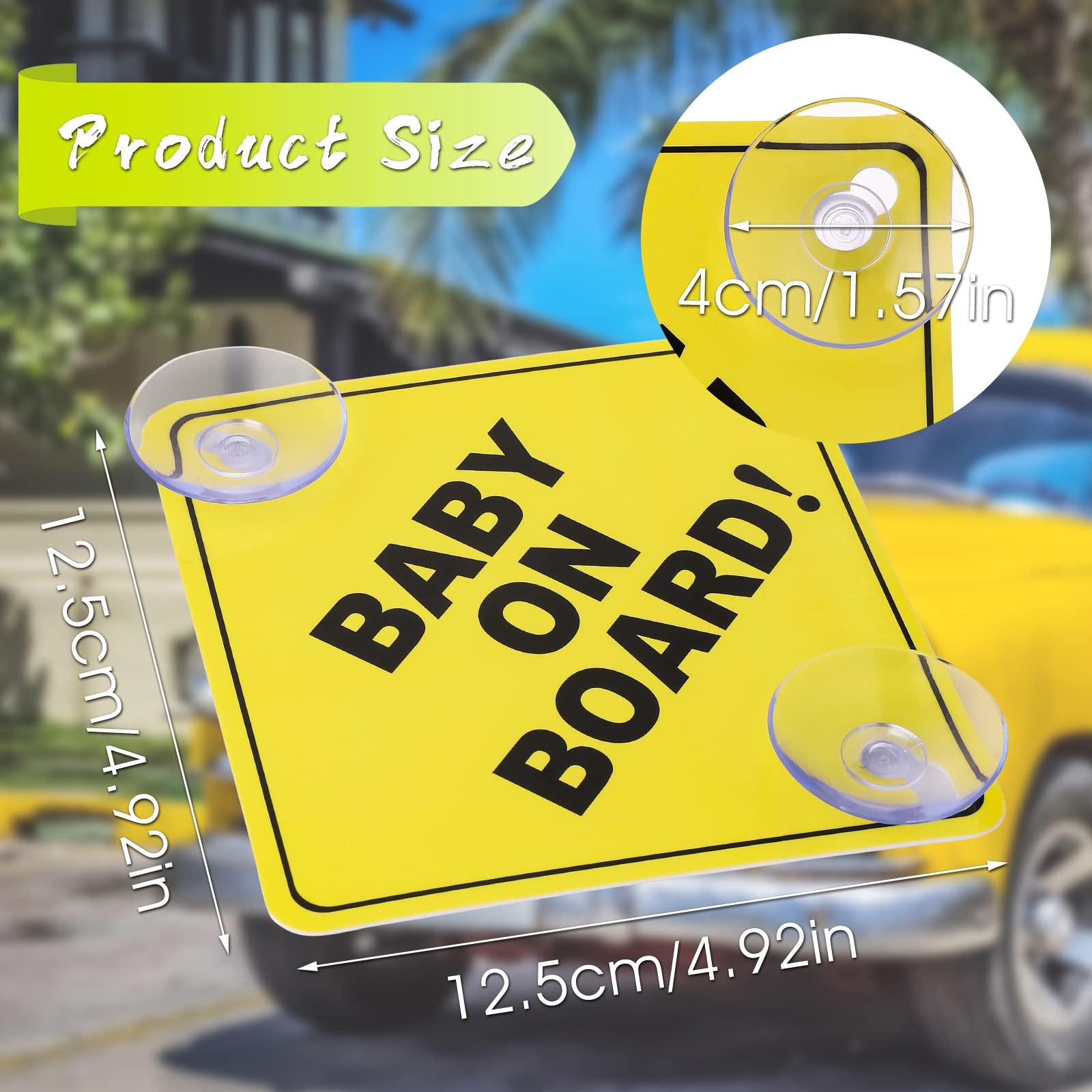 Cobee Baby On Board Car Warning Signs, 2 Pcs 5 ''X5 '' Safety Car Sign With Double Suction Cups, Baby In Car Sticker For Car Win