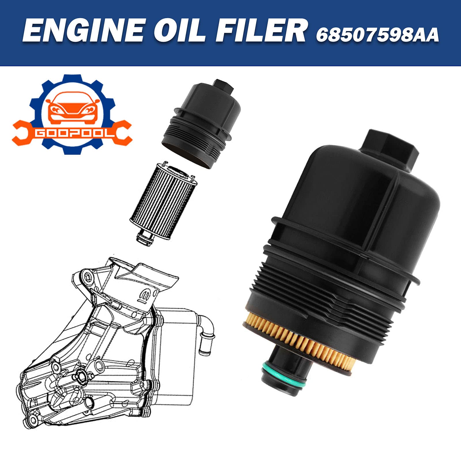 Ecodiesel Engine Oil Filter 68507598AA 68498720AA Compatible with Jeep 2020 2021 Wrangler JL,2021 Gladiator,2020 2021 2022 Ram 1