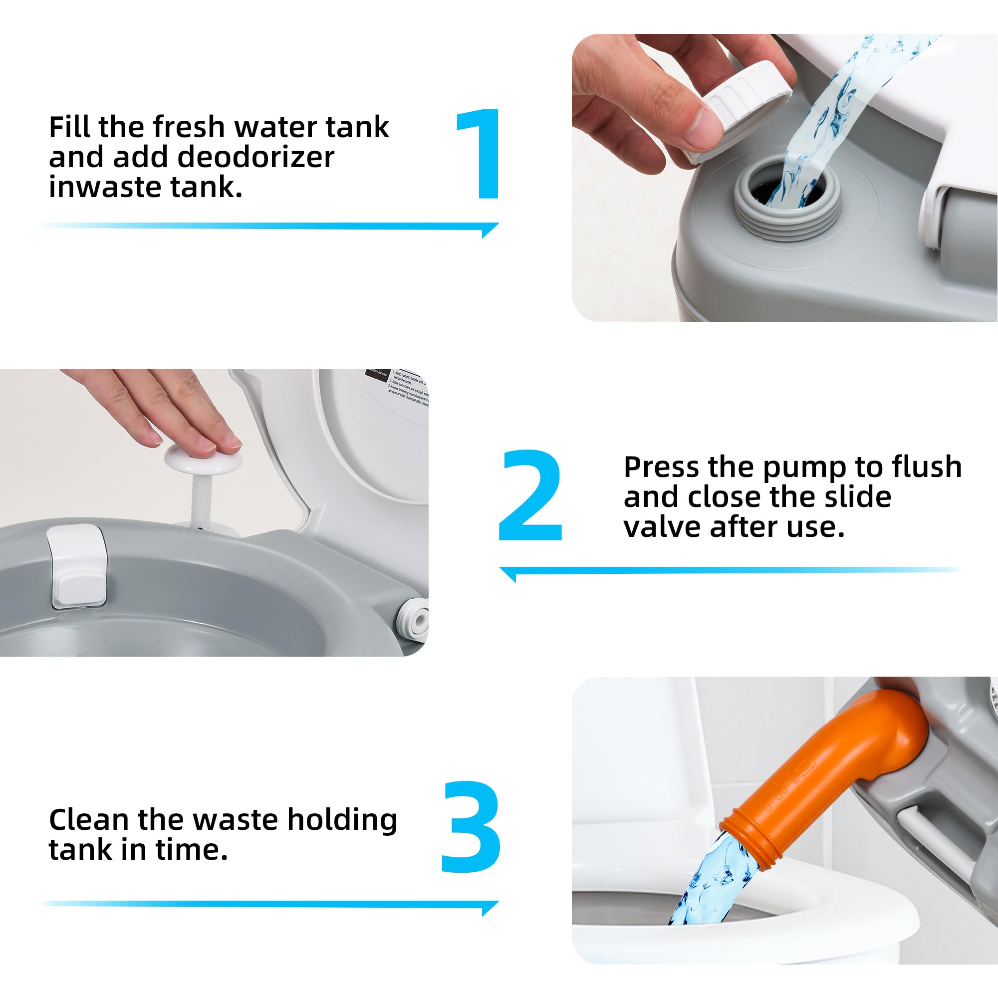 Yitahome Portable Toilet 5.8 Gallon, Travel Rv Potty With Level Indicator, T-Type Water Outlets, Anti-Leak Handle Water Pump, Ro