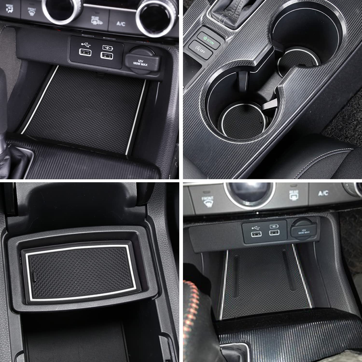LOCOY Center Console Liner for Honda Civic 11th Gen (2022-2025) - Non-Slip Rubber Mat Set, White - 16pcs Coaster Trim & Door Slot Pads