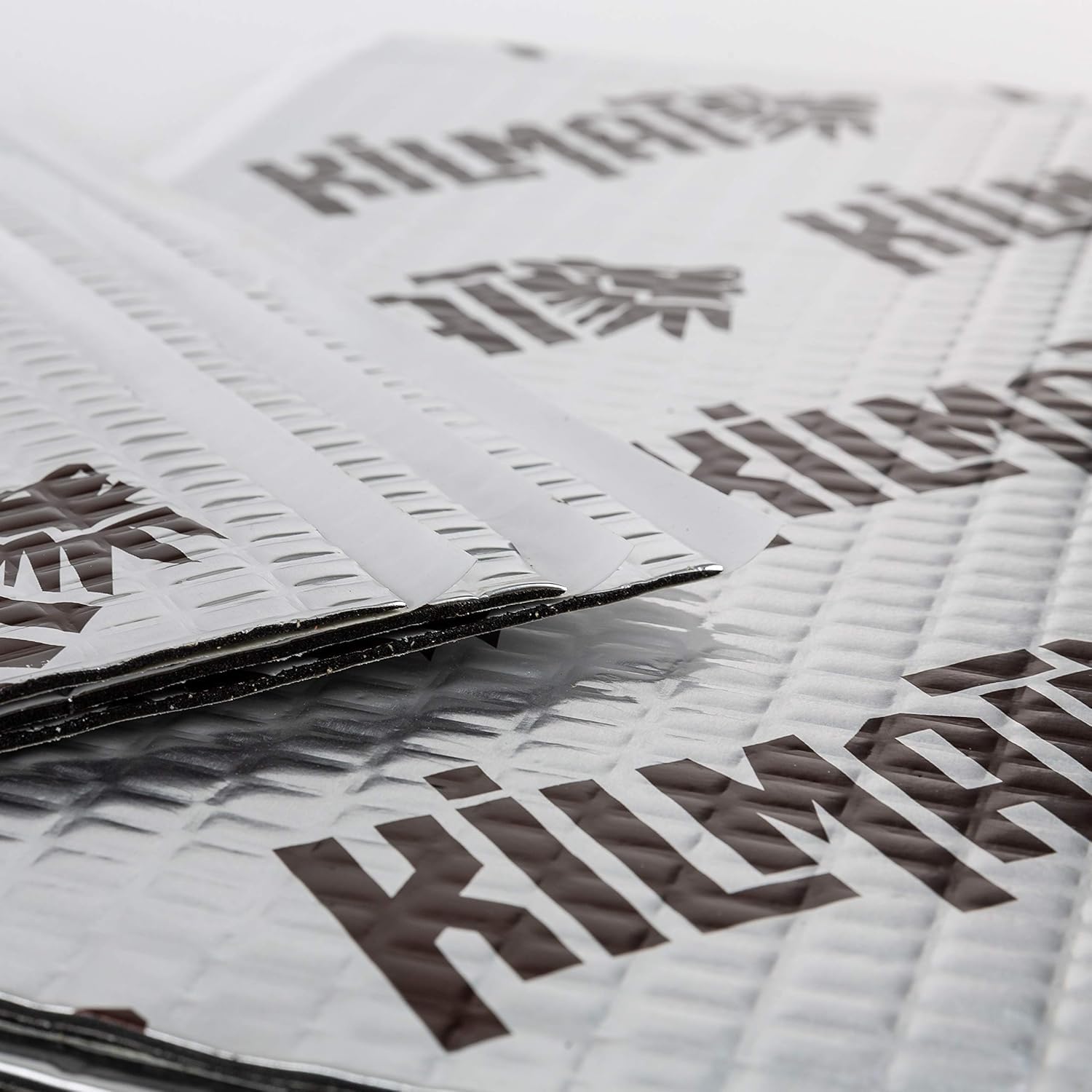 KILMAT Car Sound Deadening Mat, 80 mil, 10 sqft, Butyl Audio Insulation, Silver with Logo, Model KLM8010