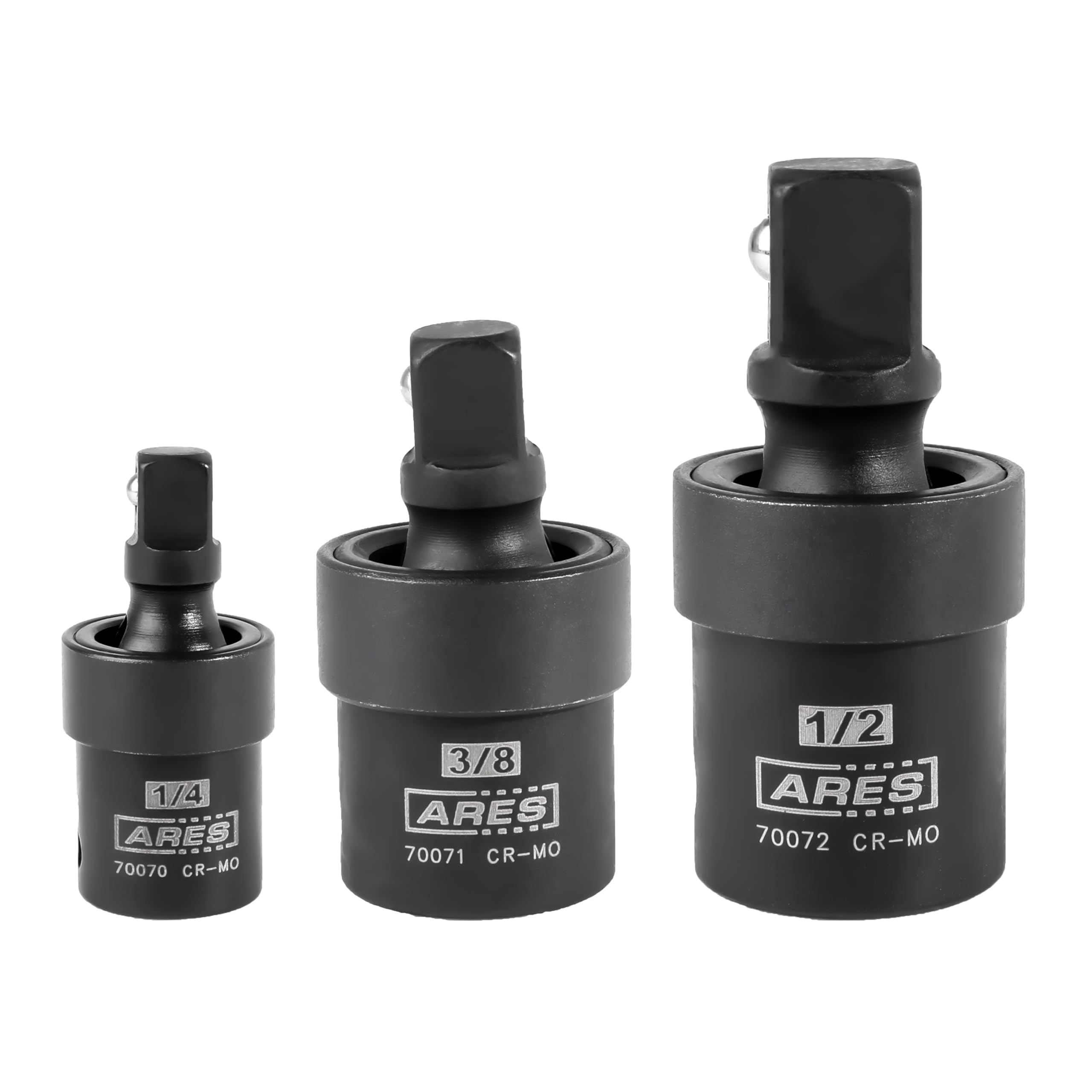 ARES 70073 3-Piece Impact Universal Joint Set - Chrome Moly U-Joint Sockets for 1/4", 3/8", and 1/2" Drive - Access