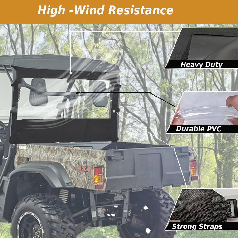 YONQIFON UTV Rear Windshield Soft Windscreen Back Window with Zipper Open Rear Window Compatible with Hisun 500 700 Axis 500 700