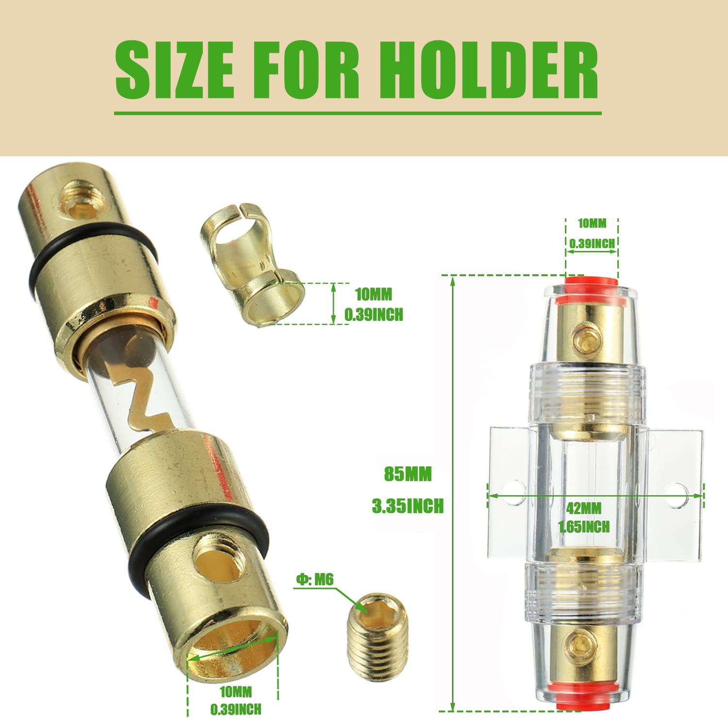 SIGANDG 4-8 Gauge AWG in-line Fuse Holder with 60A AGU Fuses for Car Audio, Alarm, Amplifier, Compressors, Waterproof Inline Fus