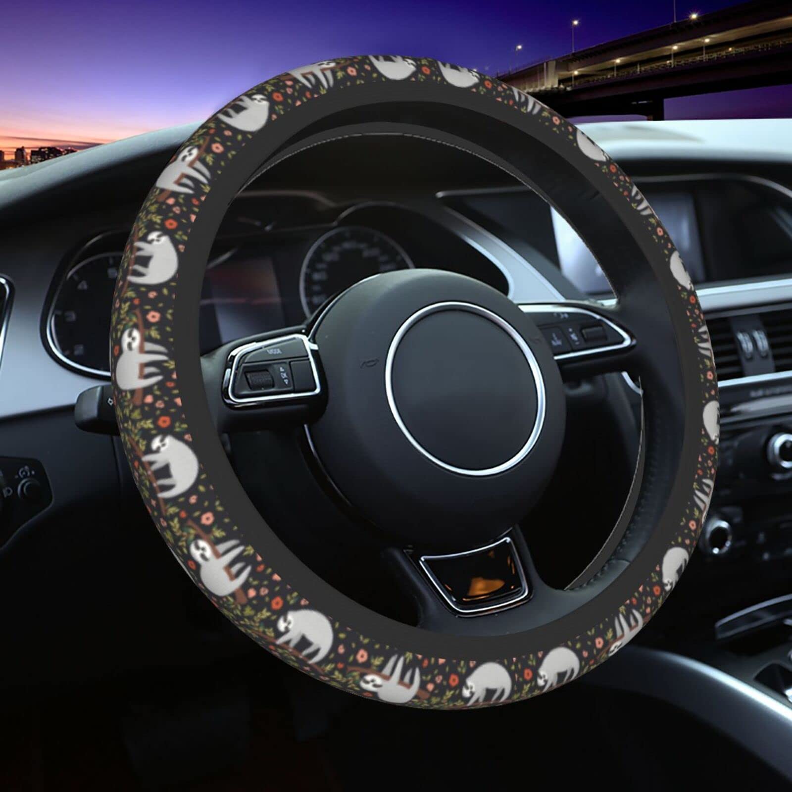 Sloth On Tree Steering Wheel Cover 15 Inch Universal Neoprene Steering Wheel Covers For Women Men Car Steering Wheel Wrap Car In