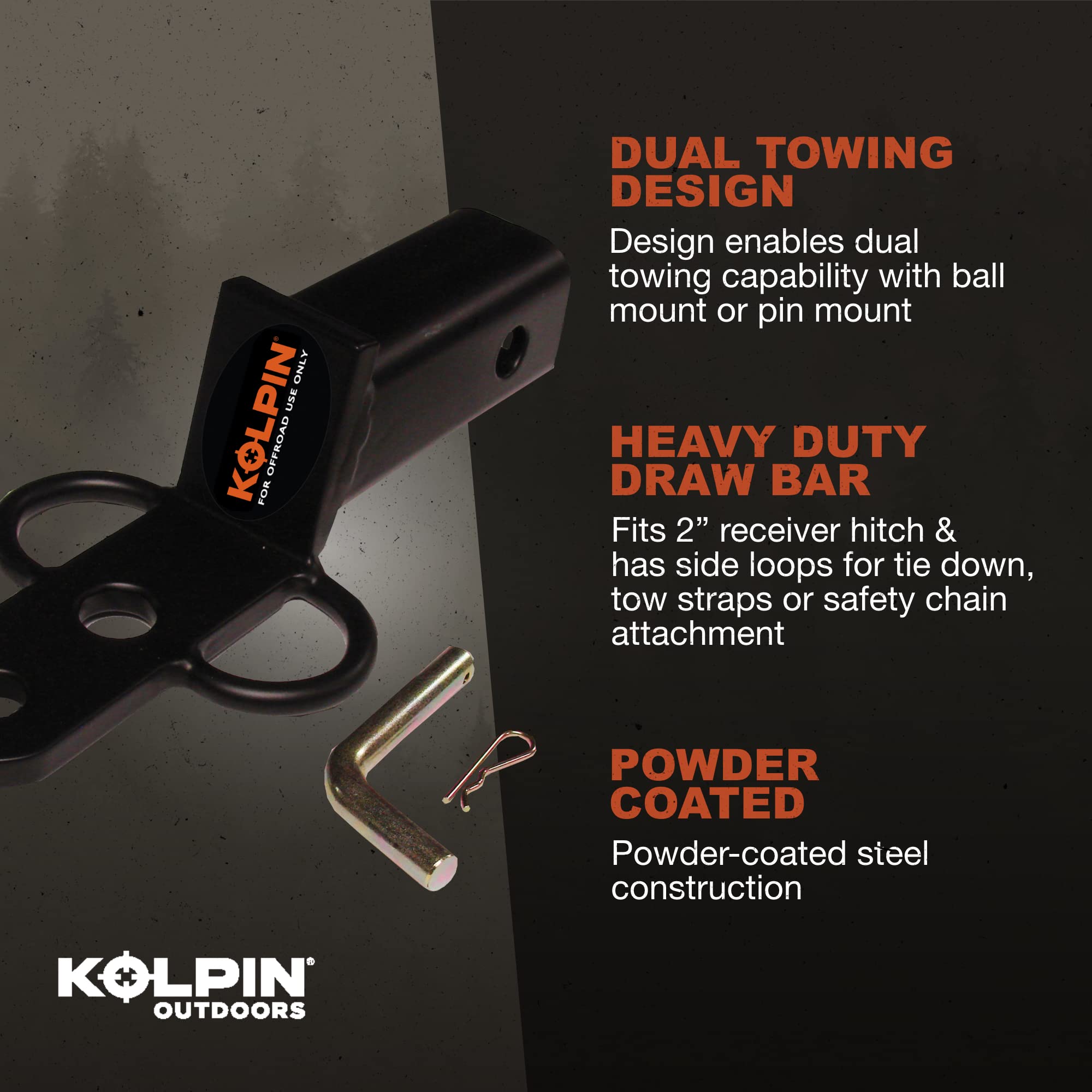 Kolpin 3-Way Hitch, 2-Inch - Model 85620, Black, Durable Towing Accessory