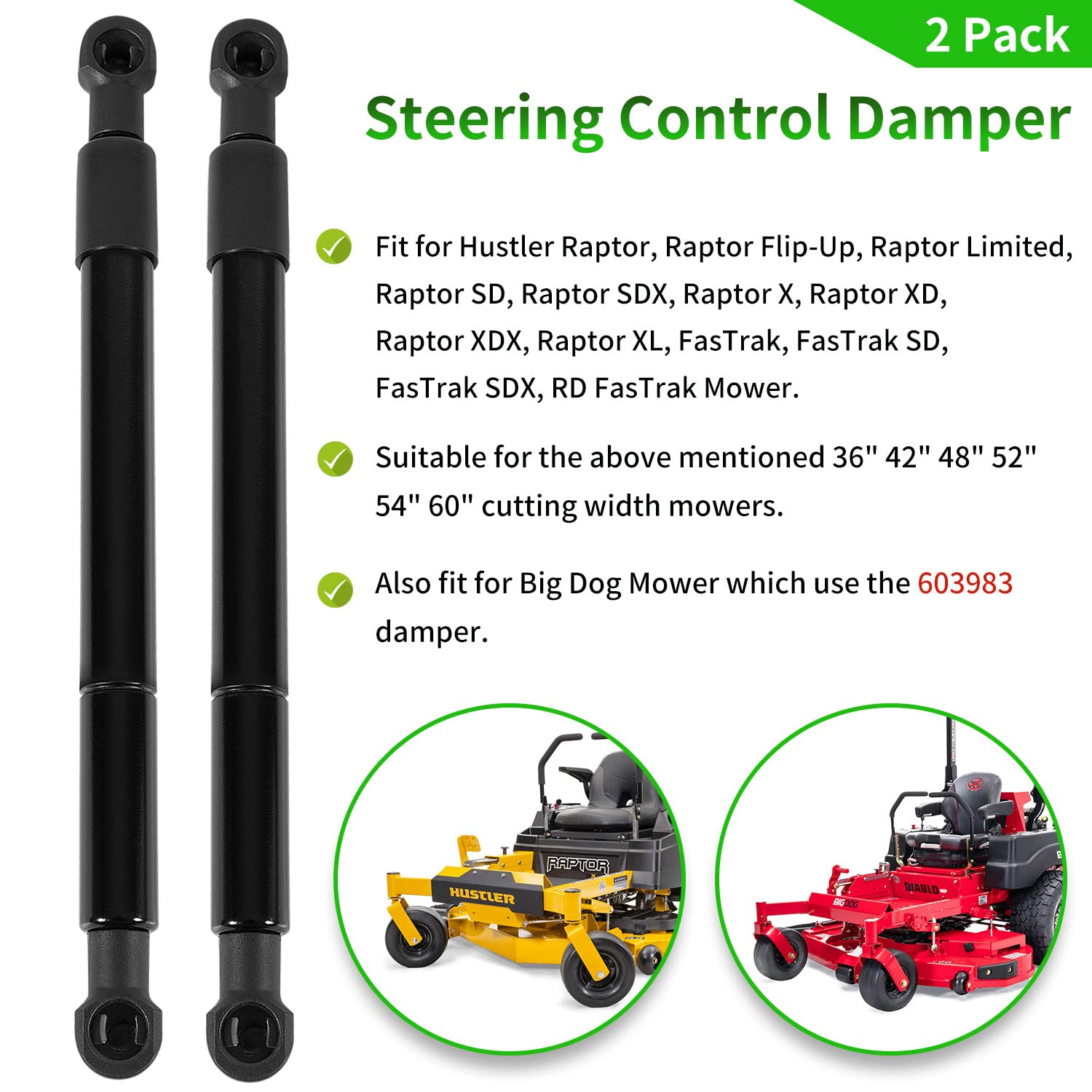 Johntruck 2 Pack Steering Control Dampers, Model 603983, High Strength Steel, Gray, Compatible with Hustler Raptor SD & More Mowers
