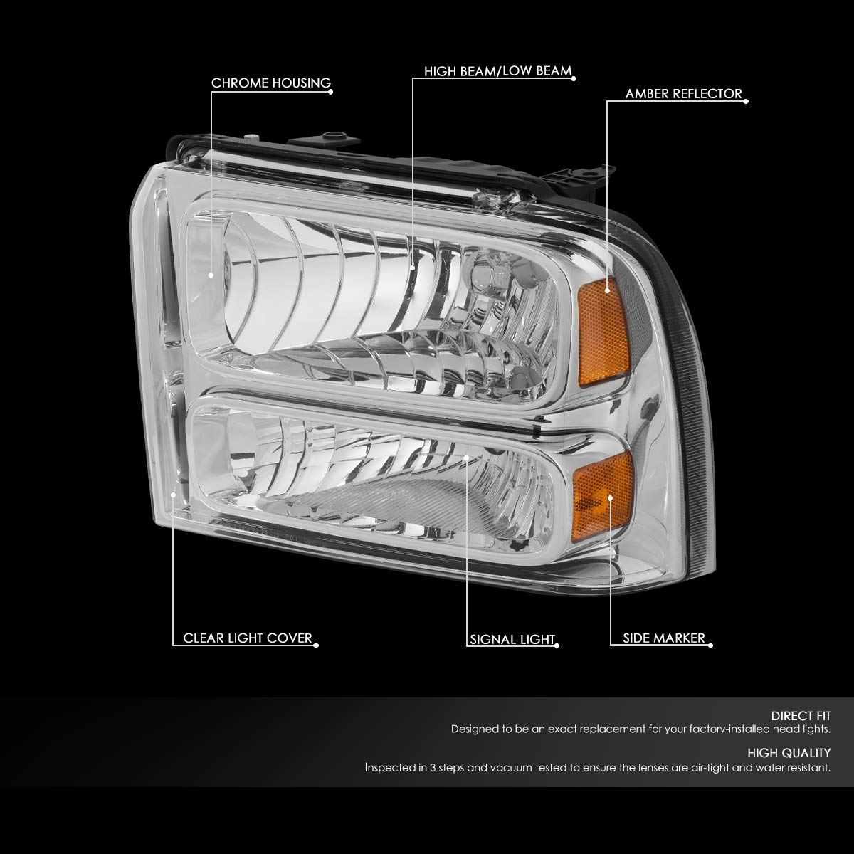 Auto Dynasty Halogen Model Factory Style Headlight Lamps Assembly, Compatible With Ford F250 F350 F450 F550 Super Duty 05-07, Dr