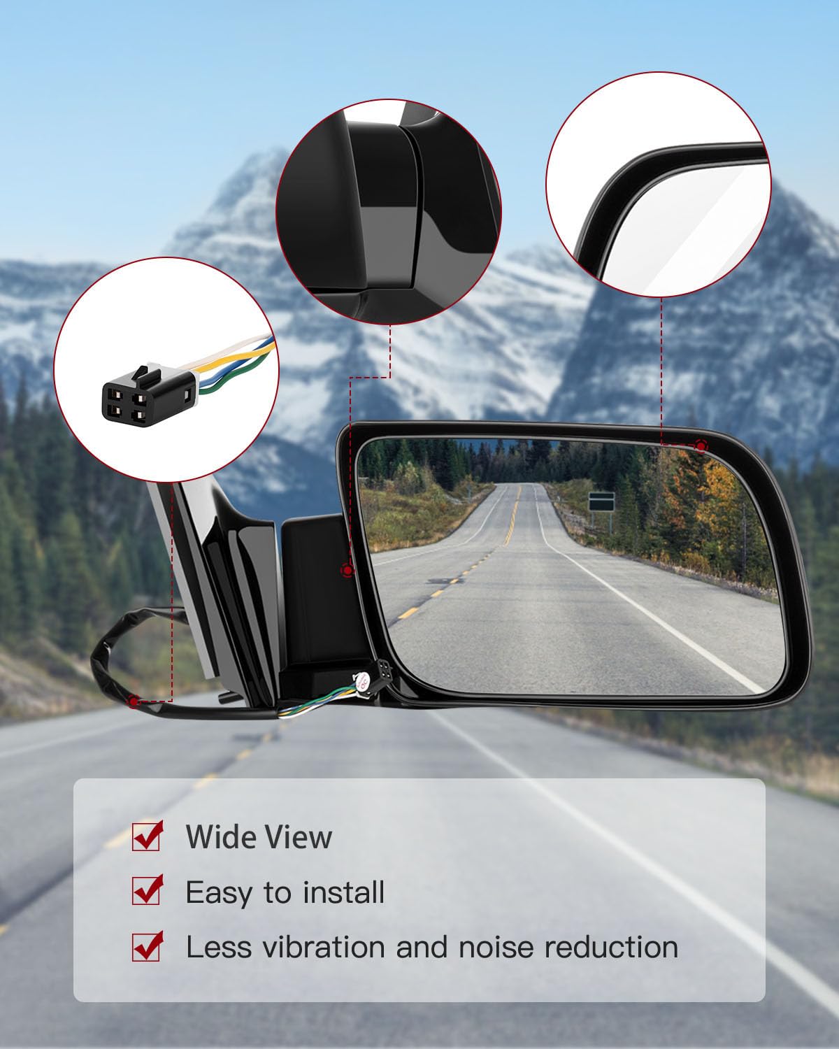 cciyu Door Mirror Right Passenger Side Power Mirror fit for Passenger Side 1988-1998 For Chevy For GMC Pickup Truck 1992-1994 Fo