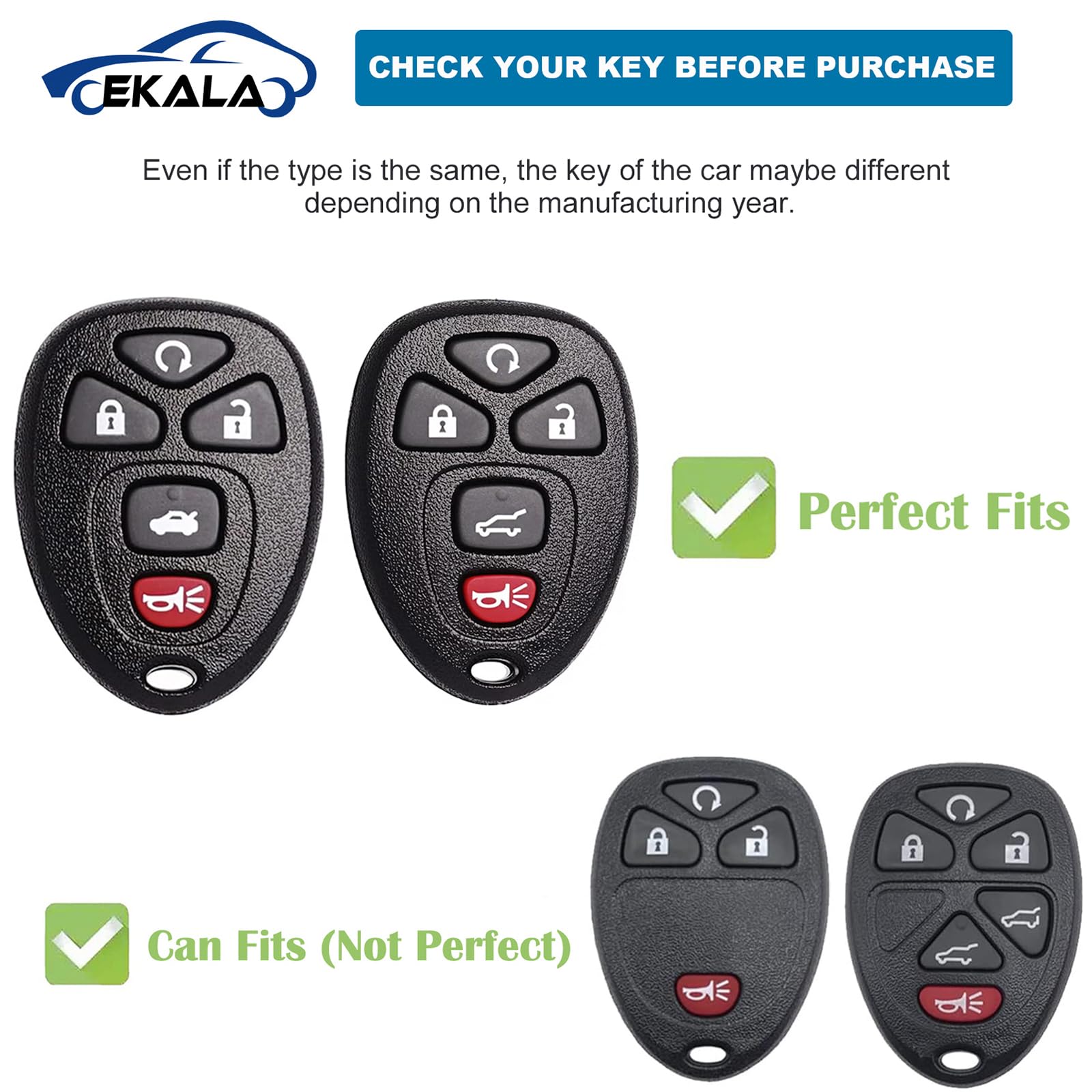EKALA TPU Key Fob Cover with Leather Keychain for Chevy/GMC/Cadillac 5 Buttons, Chv-5R, Color C