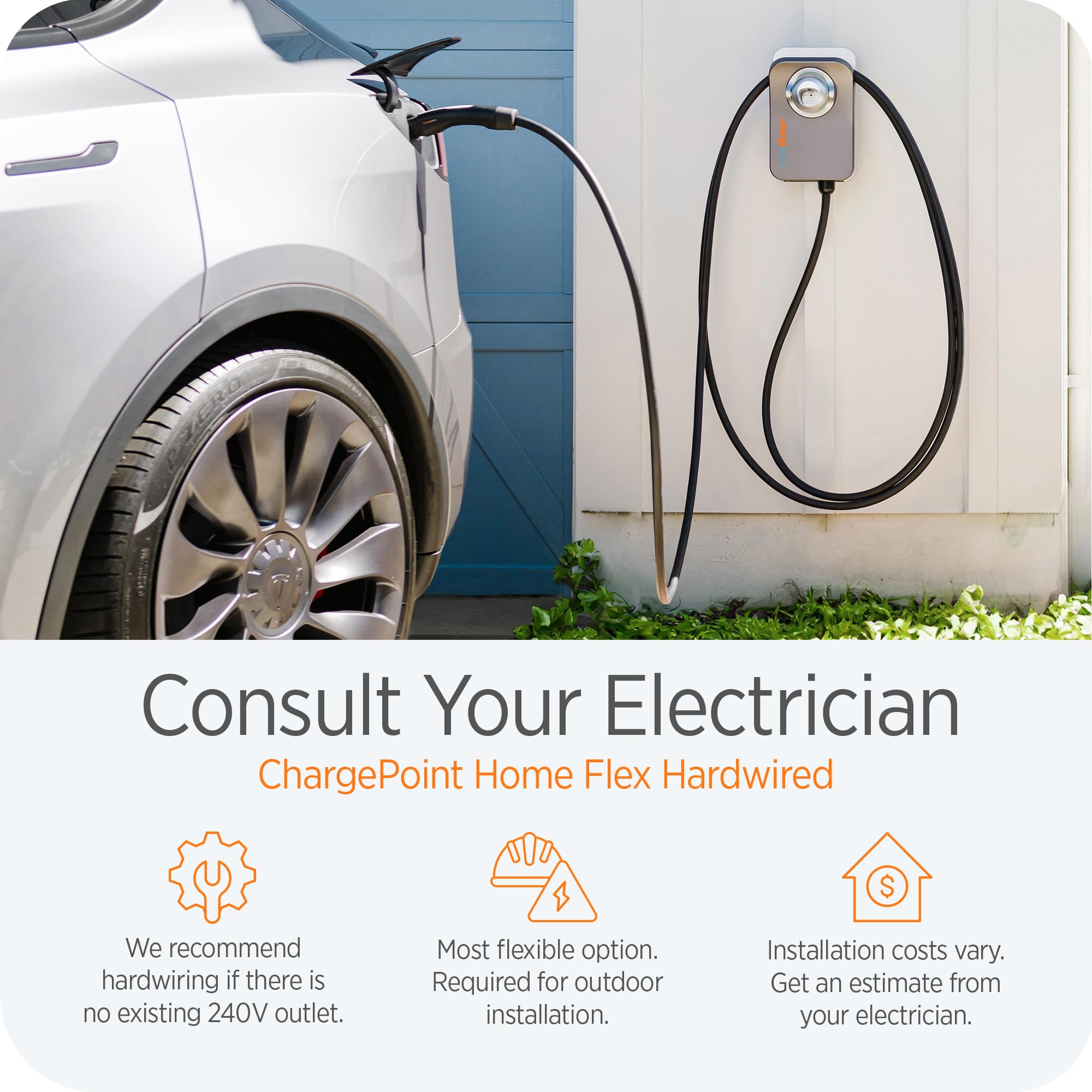 Chargepoint Homeflex Level 2 Ev Charger Nacs, Hardwire Electric Car Charger Compatible With Tesla