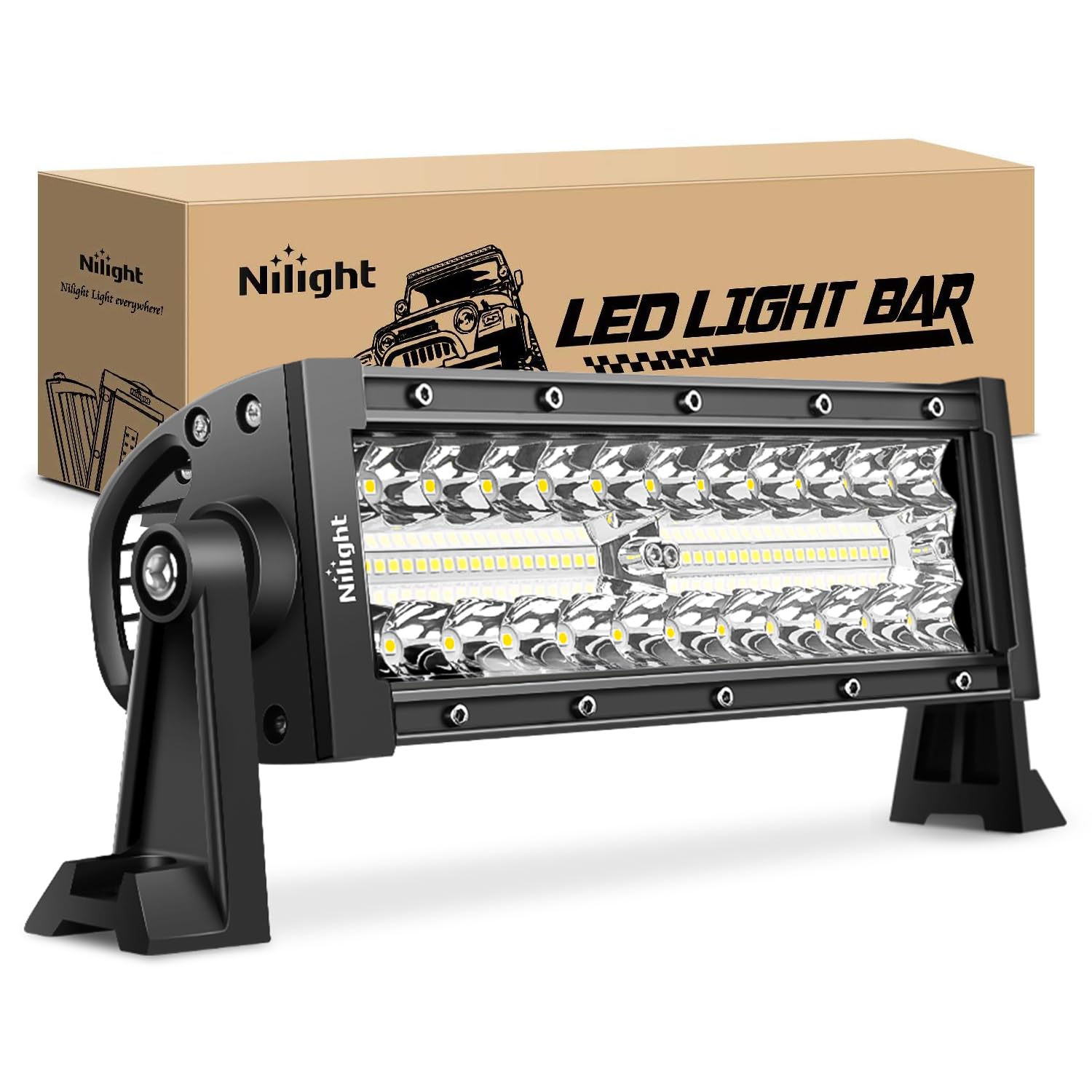 Nilight Led Light Bar 9.5 Inch Triple Row Spot Flood Combo 64Leds Lights Fog Driving Work Backup Bumper Lighting For Off-Road Tr