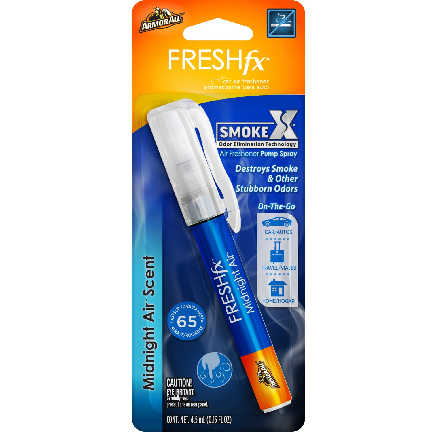 Fresh Fx Smoke X Car Odor Eliminator Spray Pump By Armor All, On-The-Go Car Air Freshener Spray, Midnight Air Scent, 0.15 Oz