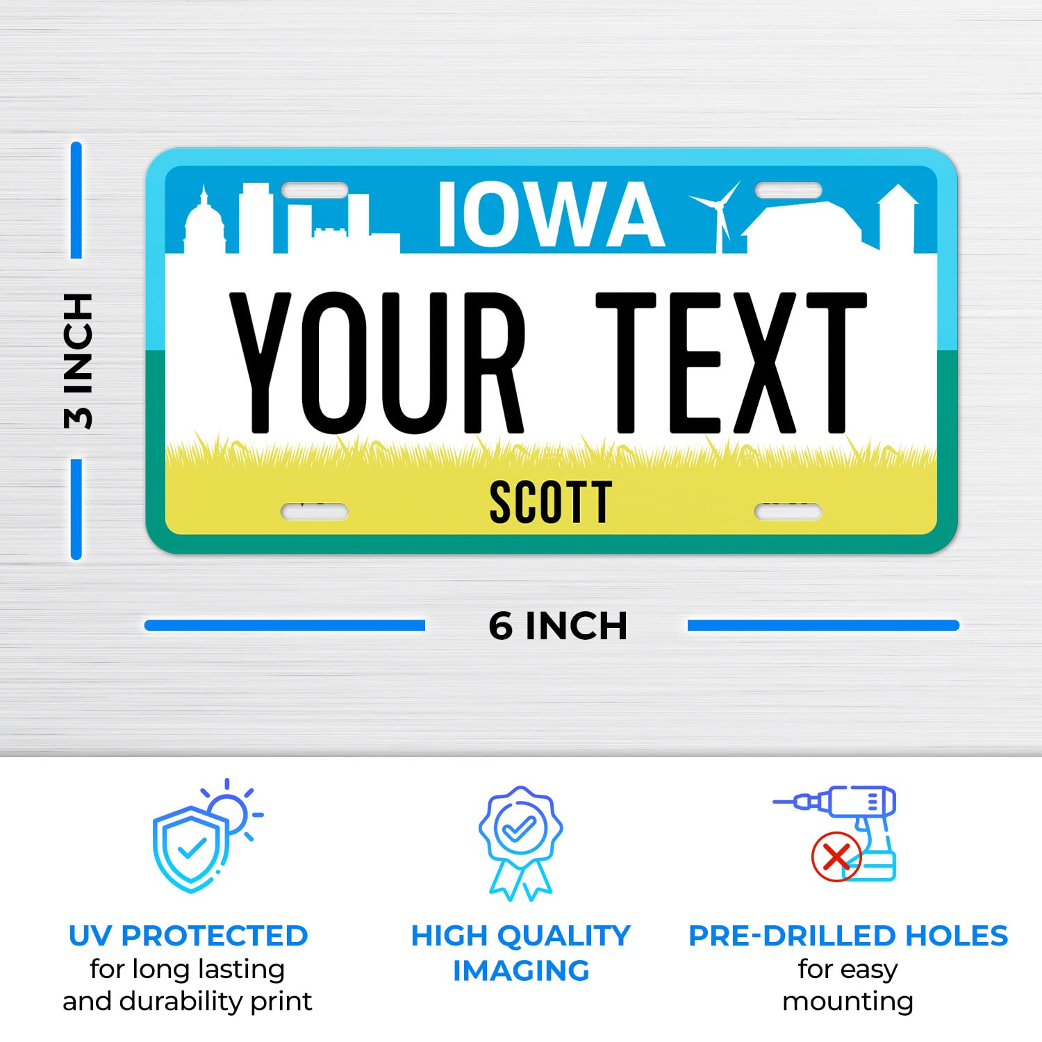 Sigo Signs Custom Iowa Mini License Plate - Personalized 3x6 Inches, Rust-Free Aluminum, Fade Resistant, Made in The USA