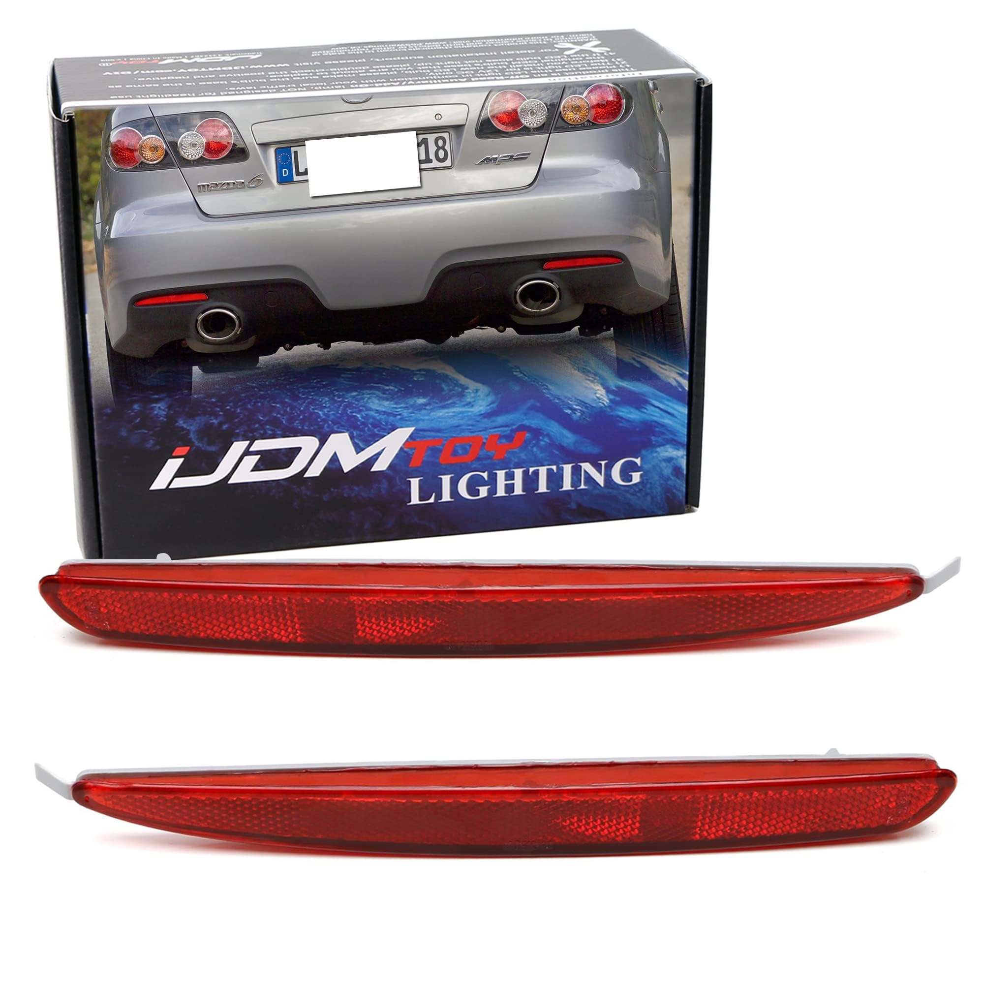 Ijdmtoy Red Rear Bumper Reflector Lens Replacement Compatible With 2003-2008 Mazda 6 4-Door Sedan, Oe-Spec Lh Rh Assembly