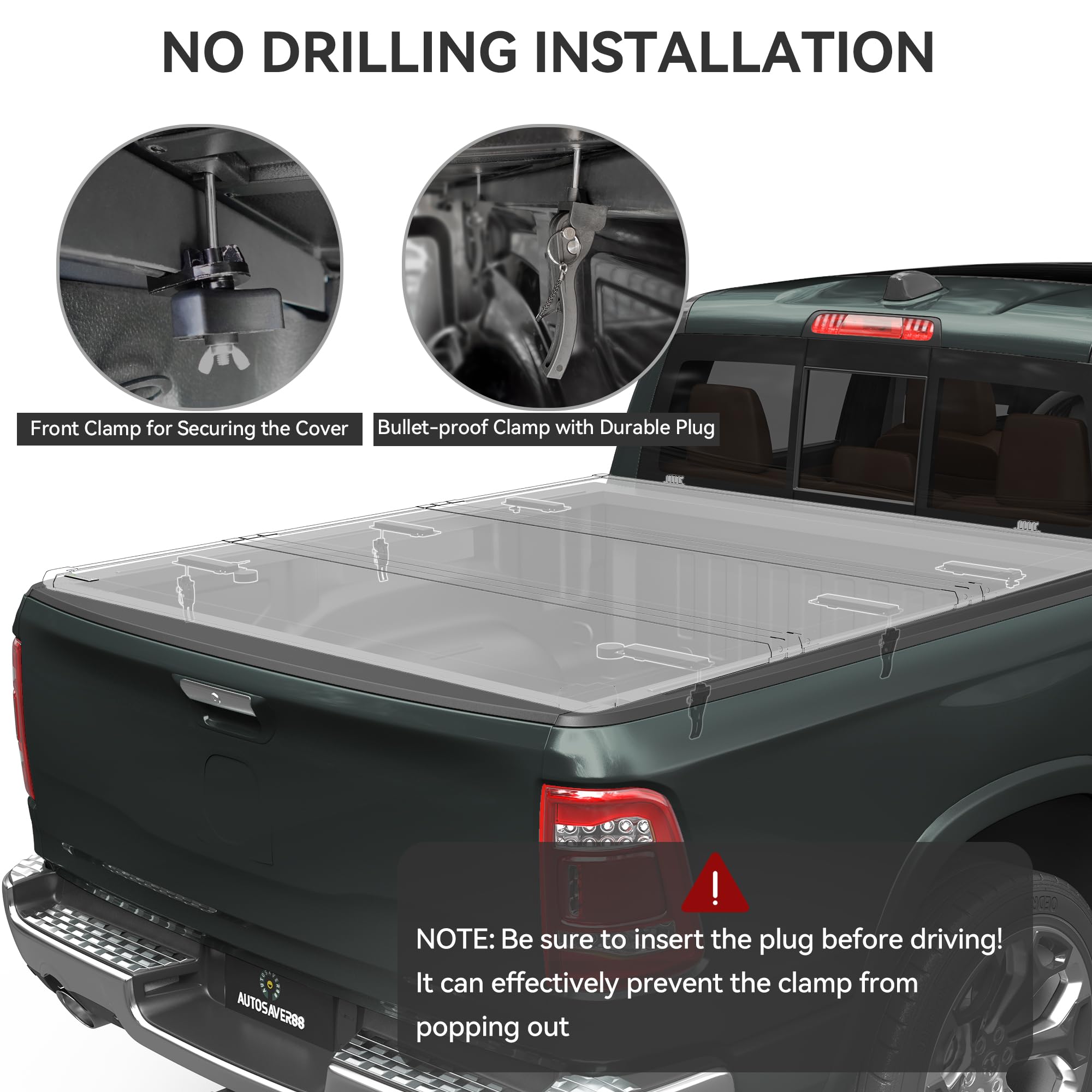 Autosaver88 Frp Hard Tri-Fold Truck Bed Tonneau Cover Compatible With Ford Maverick 2022 2023 2024 2025 4.5 Feet Bed