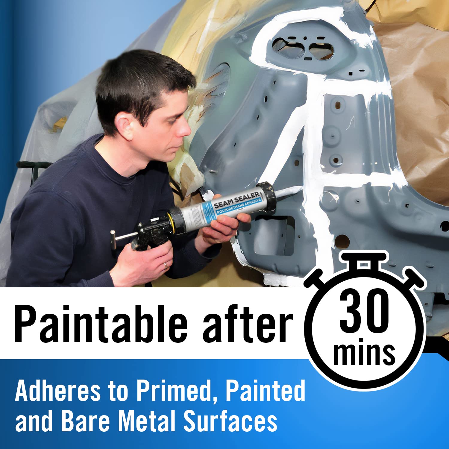 Berkland Polyurethane Seam Sealer Kit - Durable Flexible Auto Body Filler - White Automotive Sealant for Bare, Primed, or Painted Surfaces