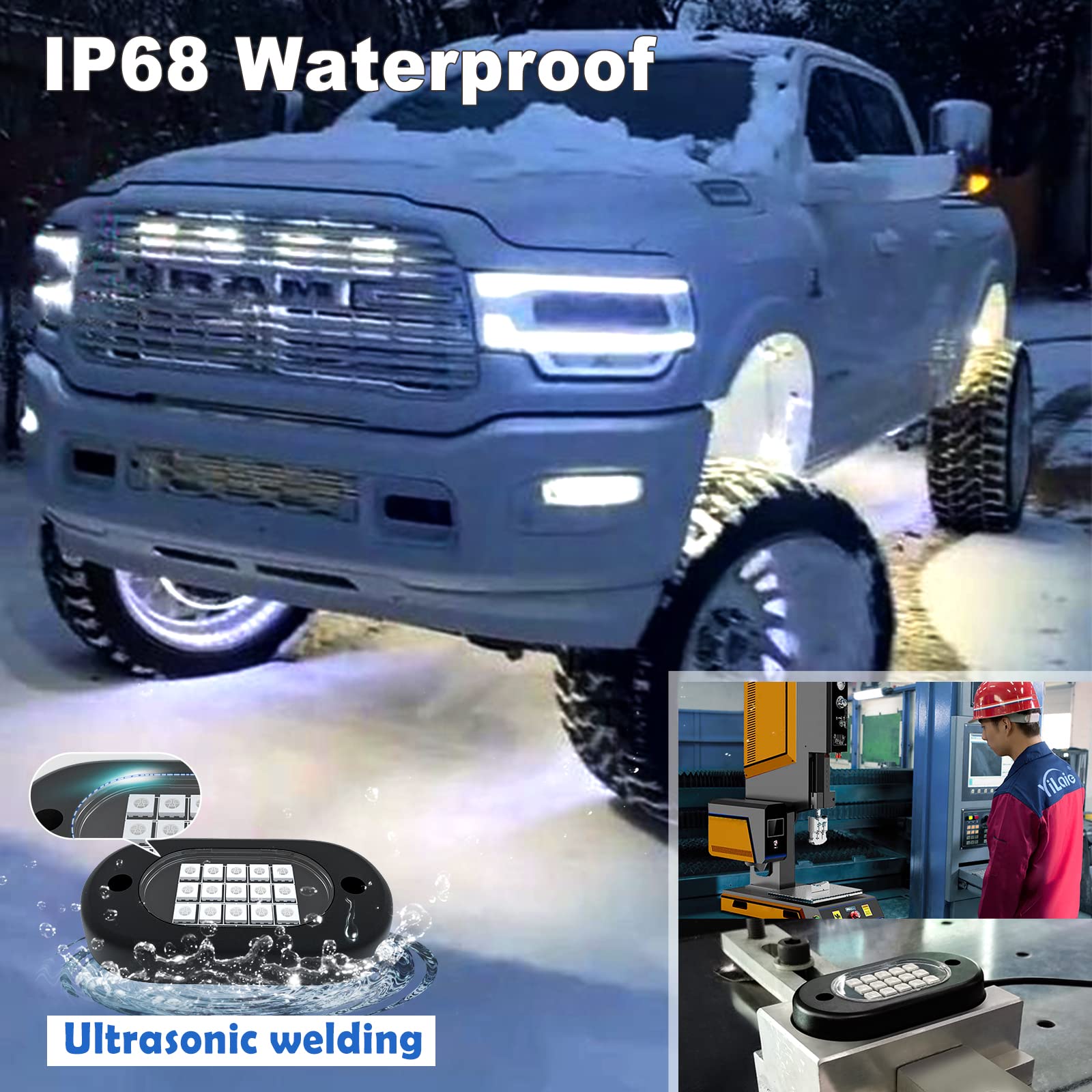 YiLaie RGB LED Rock Lights - 14 Pods, 210 LEDs, App/Remote Control, Waterproof for Trucks, ATV, UTV, SUV, Motorcycle, Model EL-ROL-14