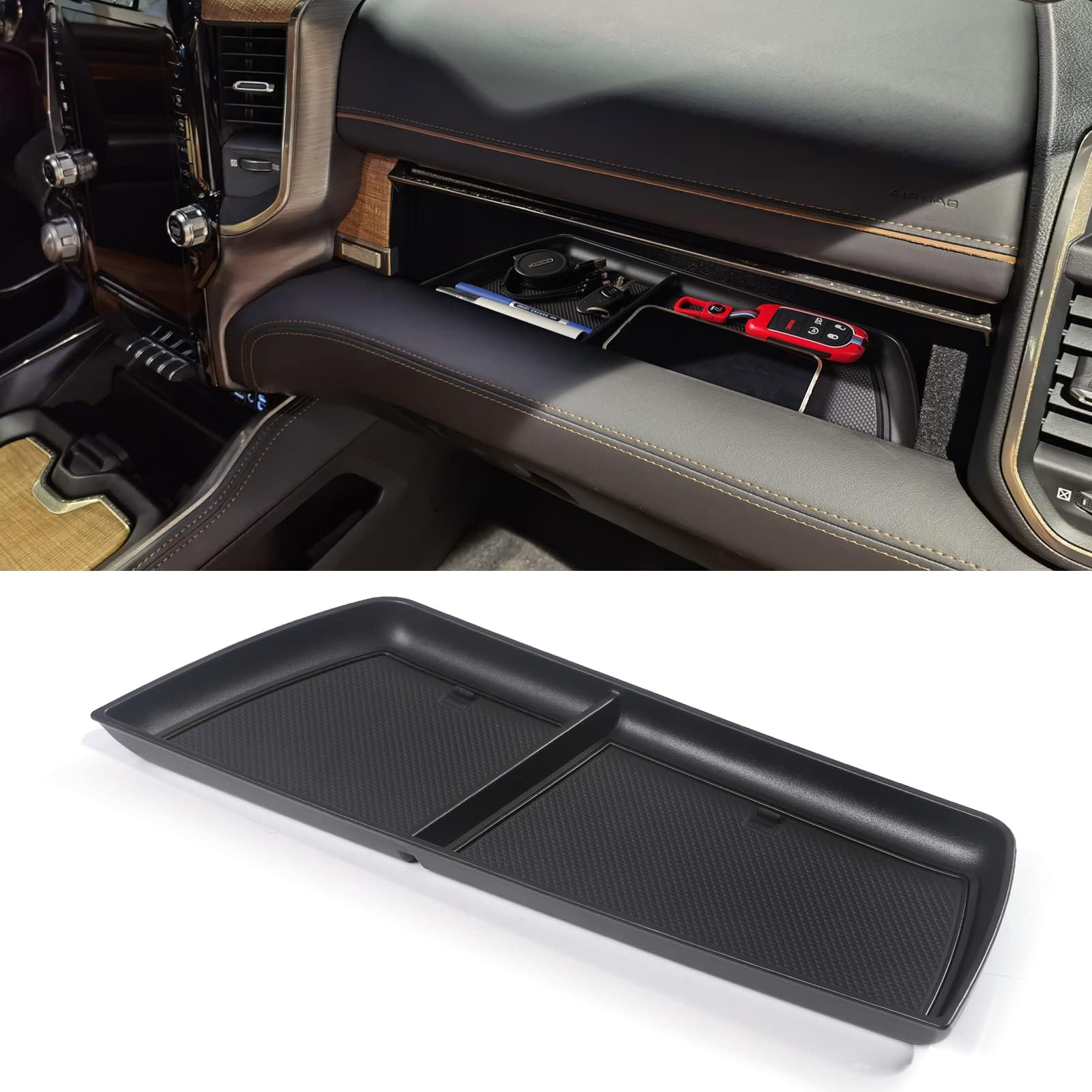 Moonlinks Compatible with Dodge Ram 1500 2500 3500 Glove Box Organizer 2019 2020 2021 2022 2023 2024,Center Console Organizer Co