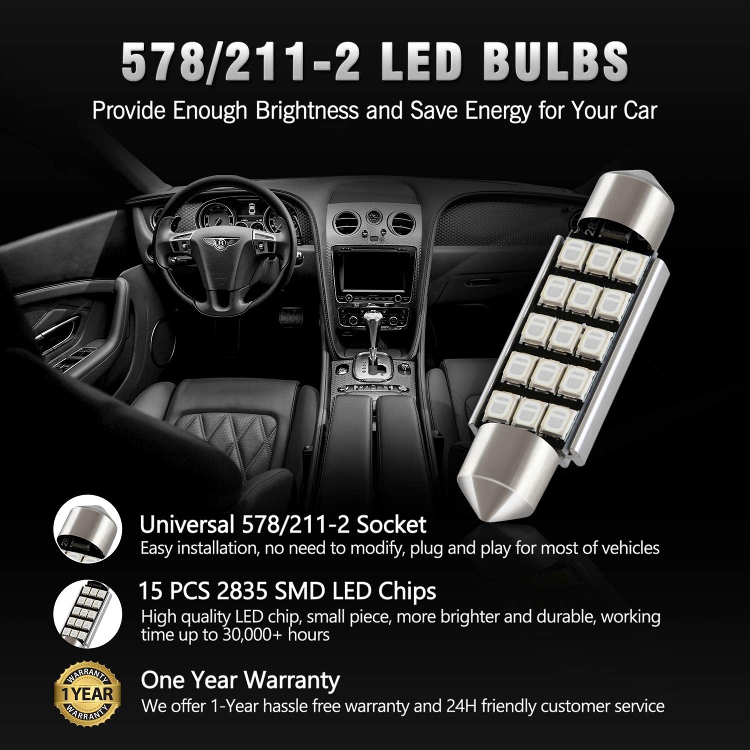 Brishine 578 211-2 Led Bulbs, Super Bright Green 2835 Chipsets Canbus Error Free 41Mm 42Mm 1.72    Festoon 212-2 569 Led Bulbs F