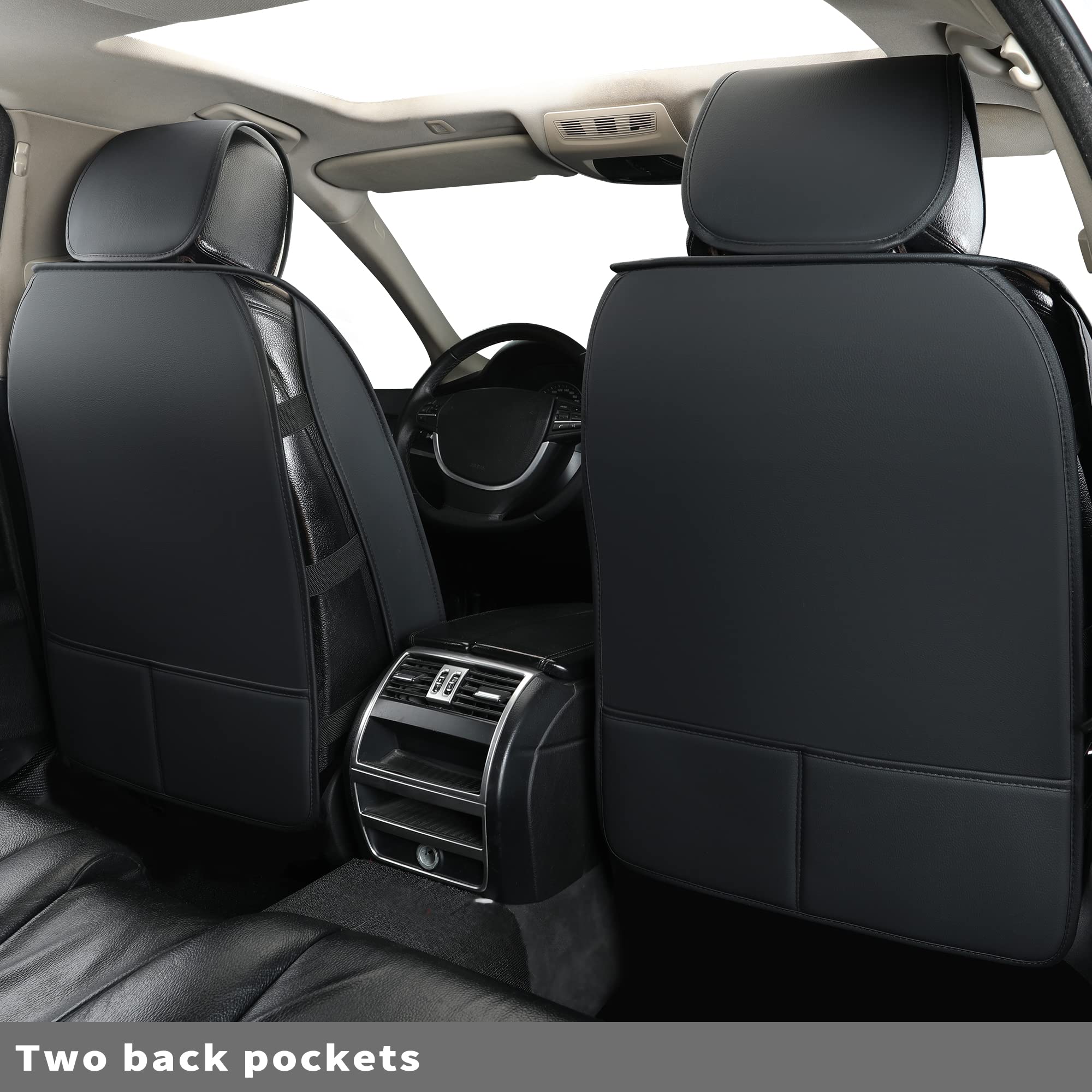 Vankerful Car Seat Covers Front Pair,Universal Fit For Most Cars,Suv,Sedans And Pick-Up Trucks,Automotive Faux Leather Vehicle Cushion Covers(Front Pair,Black)