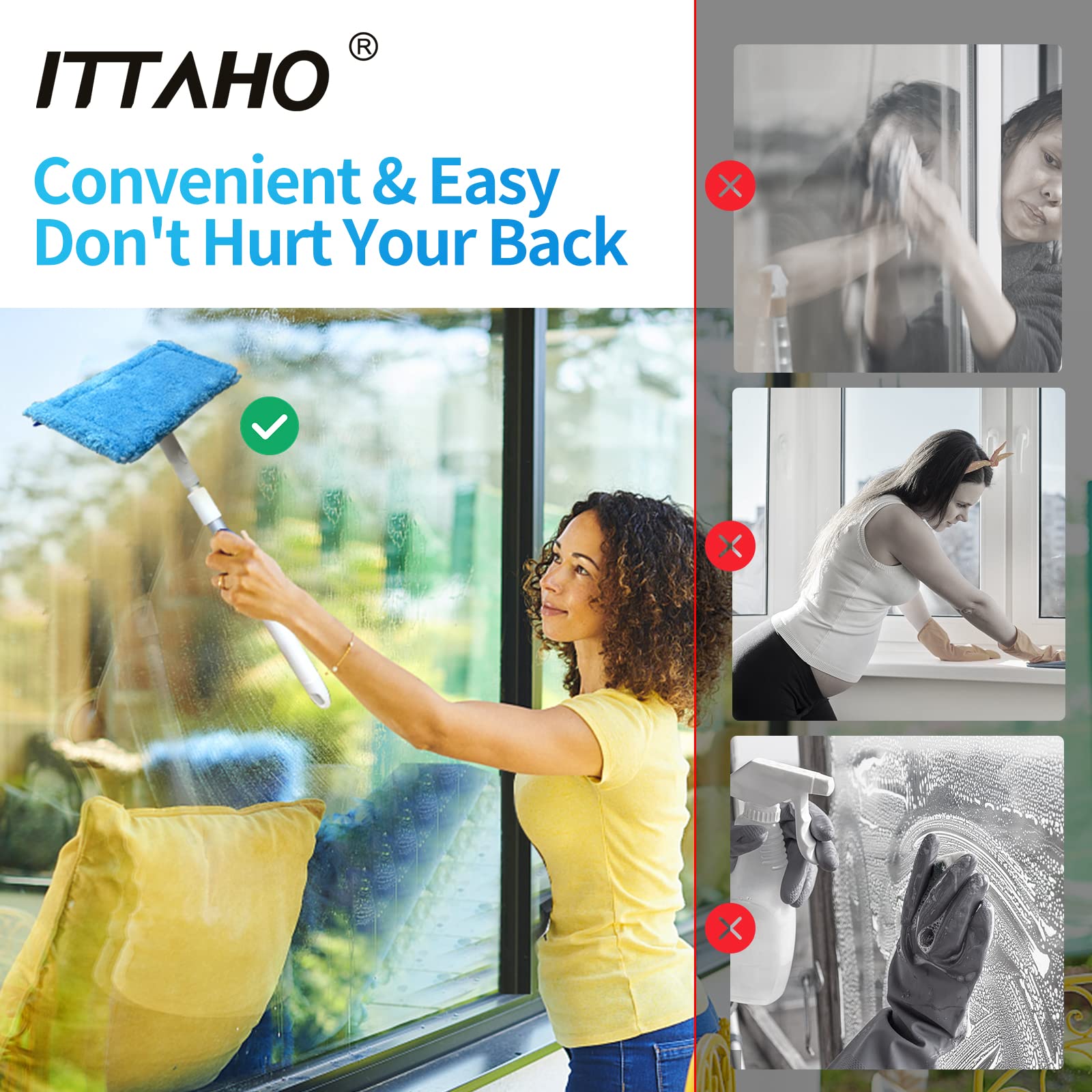 Ittaho Windshield Cleaning Tool, Car Window Cleaning With Extra Spray Bottle, Household Squeegee Mirror Cleaning Tool With Exten