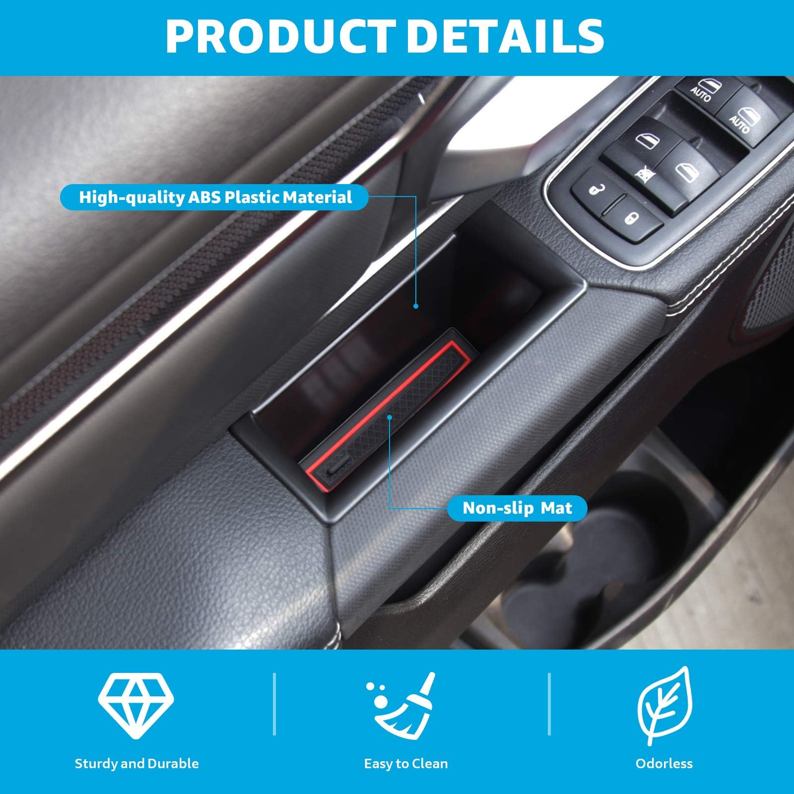 Motrobe Door Side Storage Tray For Dodge Ram 1500 Crew Cab Driver And Passenger Door Armrest Pocket Insert Organizer 2024 2023 2