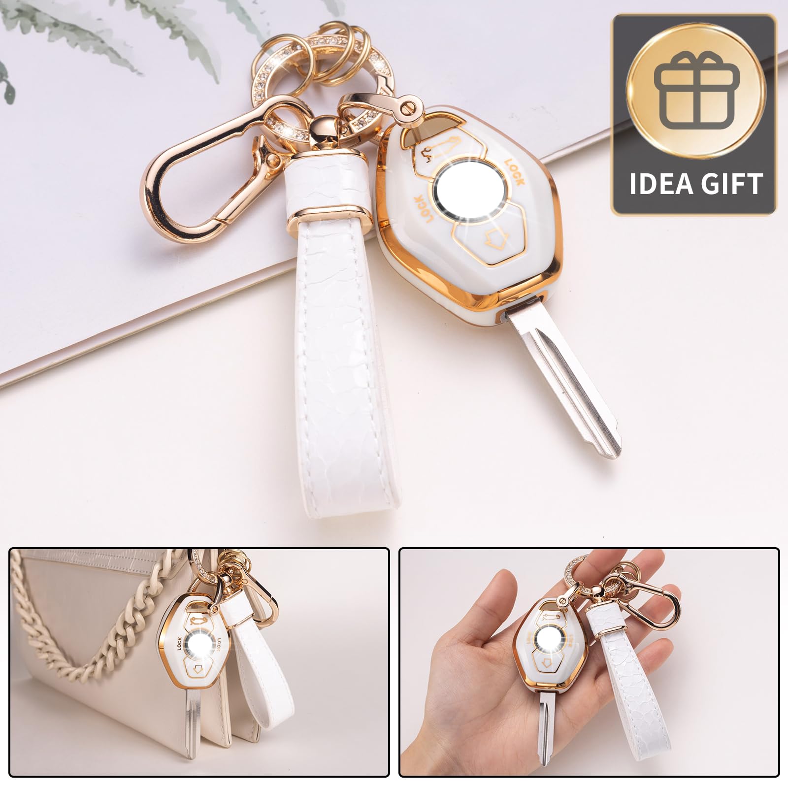 Cacarlike For Bmw Key Fob Cover With Bmw Keychain, Car Key Fob Case Compatible With Bmw 3 5 7 Series M3 M5 M6 X3 X5 Z3 Z4 Z8 Lx8