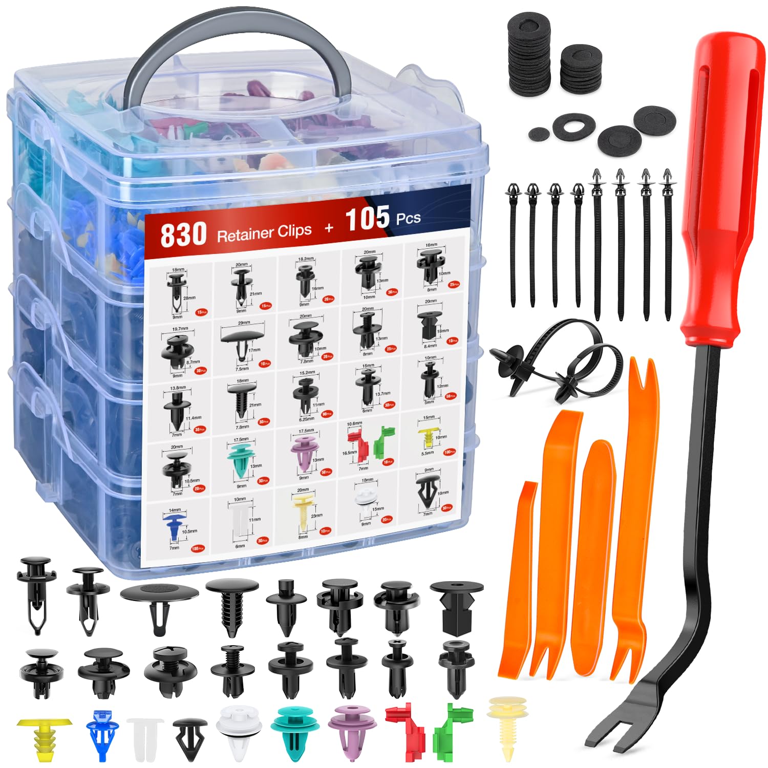 Nilight 935Pcs Car Push Retainer Clips With Fasteners Assortment -26 Most Popular Sizes Nylon Bumper Fender Rivets With 10 Cable