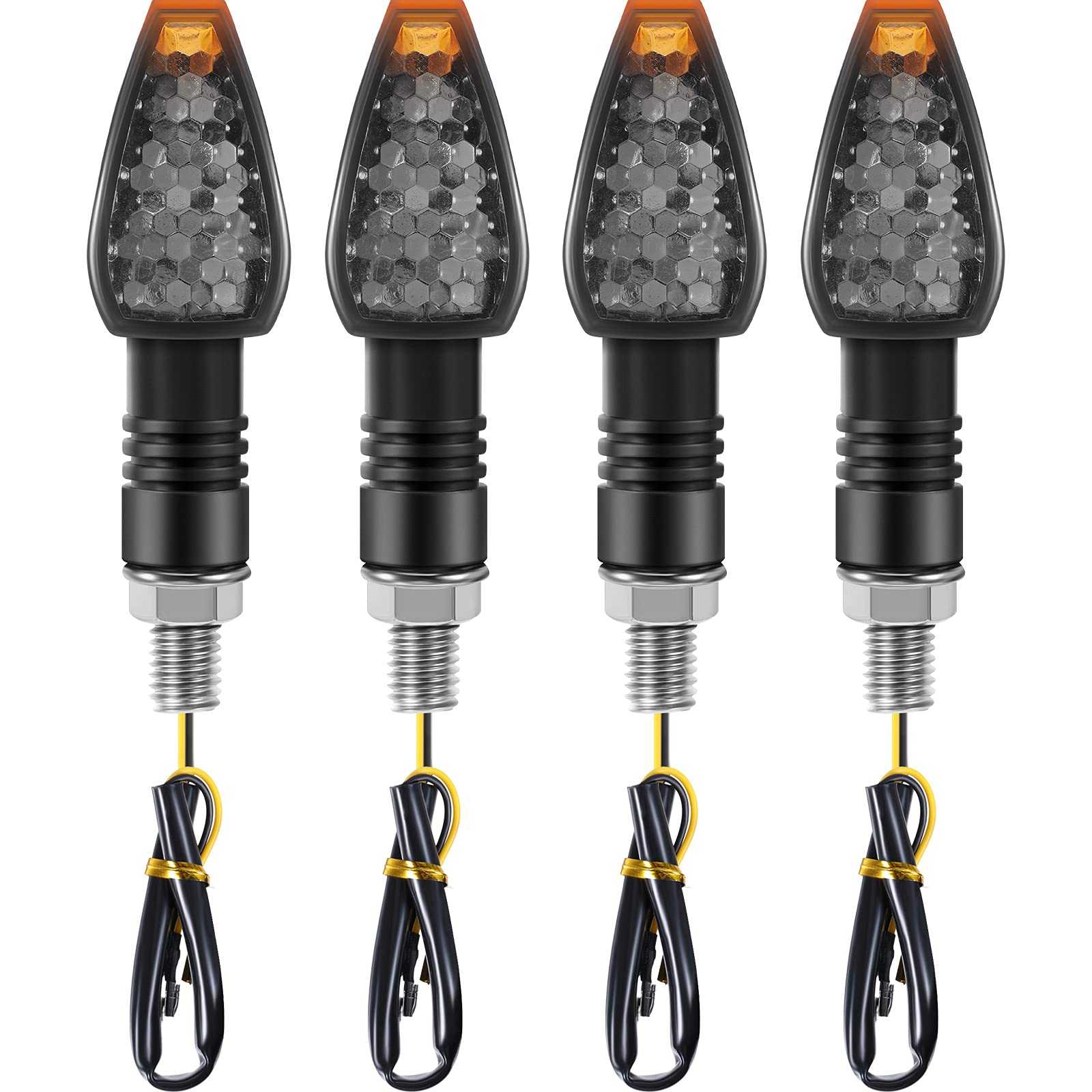 4 Pieces Motorcycle Turn Signal Lights Indicators Flowing 14 Led 12V Motorbike Led Blinker Amber Lamp Mini Stalk Arrow Front Rea