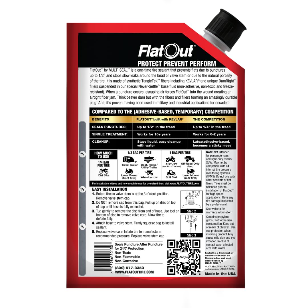 Flatout Sportsman Formula Tire Sealant - Prevents Flat Tires - Fix A Flat Tire - Seals Leaks - Contains Kevlar - Tubeless Tire S