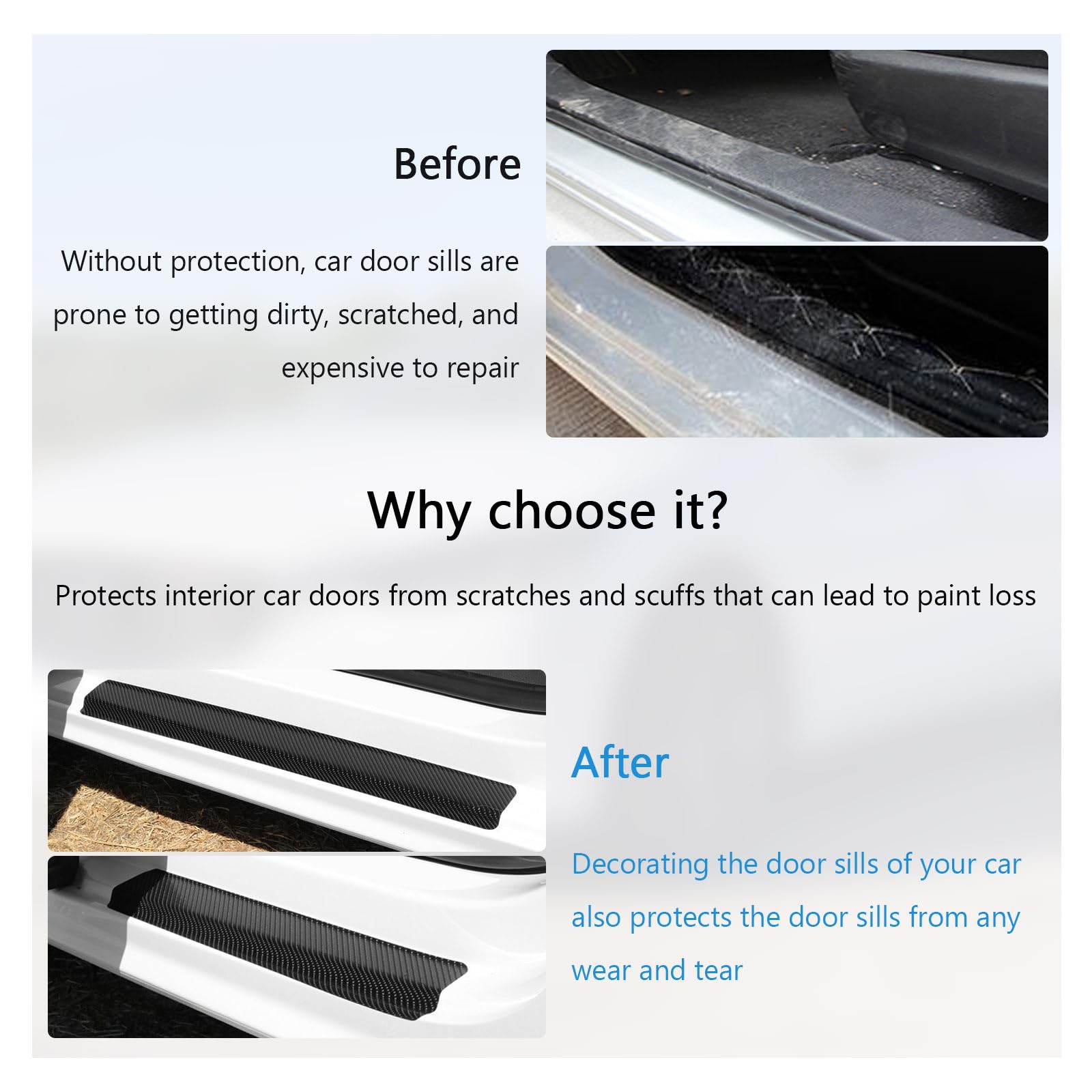 Dickno 4 PCS Car Door Sill Protector, 4D Carbon Fiber Auto Door Entry Edge Guard Protection Trim, Anti-Scratch Threshold Cover S