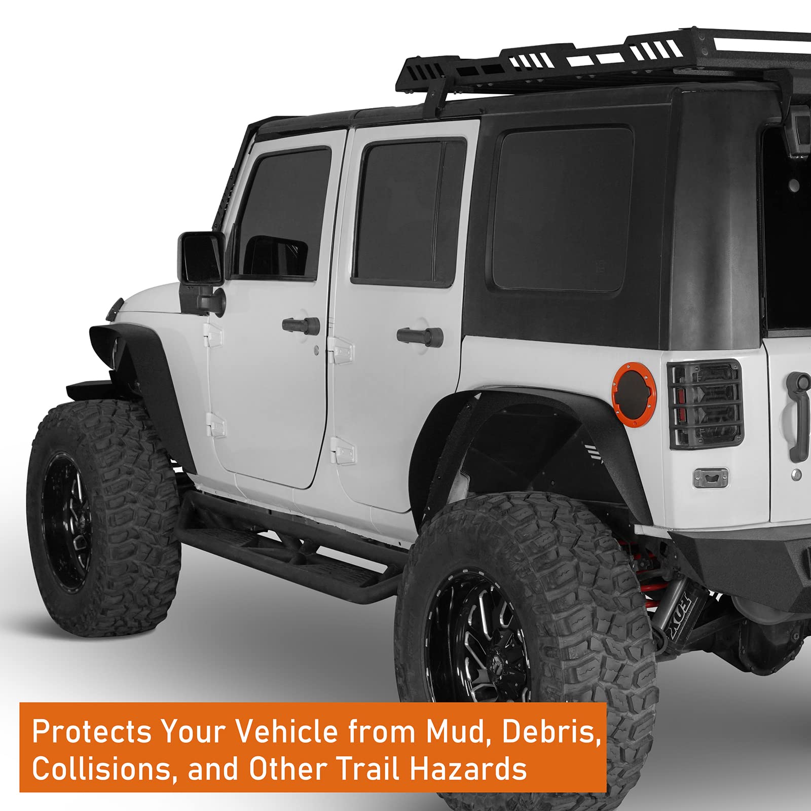 Hooke Road Wrangler Jk Steel Fender Flares Front & Rear Flat Fender Mud Guards Compatible With Jeep Wrangler Jk & Unlimited 2007