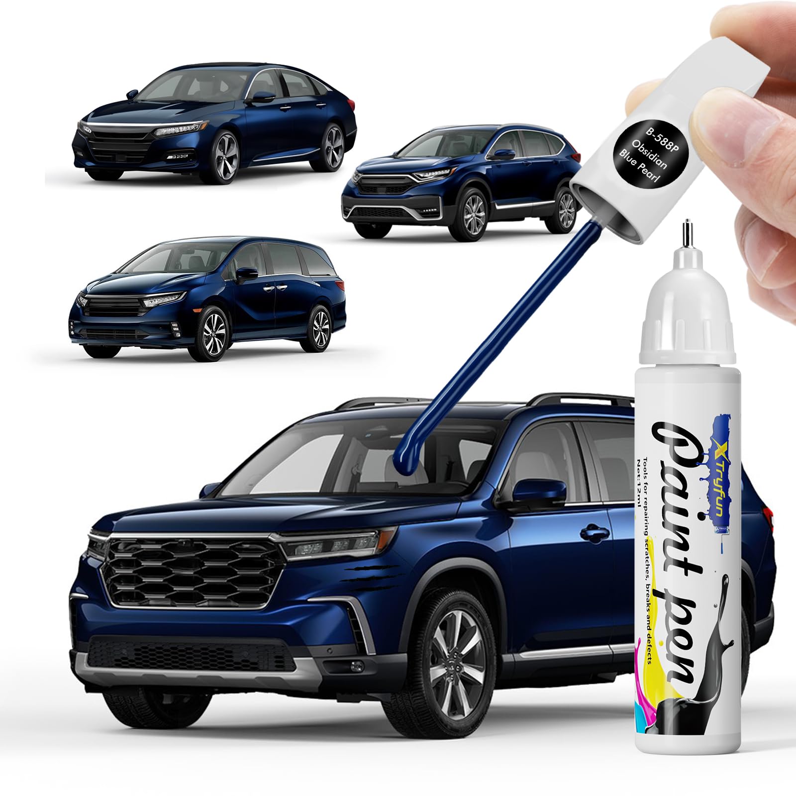 XTryfun Obsidian Blue Pearl (B-588P) Touch Up Paint Compatible with Honda, DIY Car Paint Scratch Repair, Quick & Easy Fix Automo