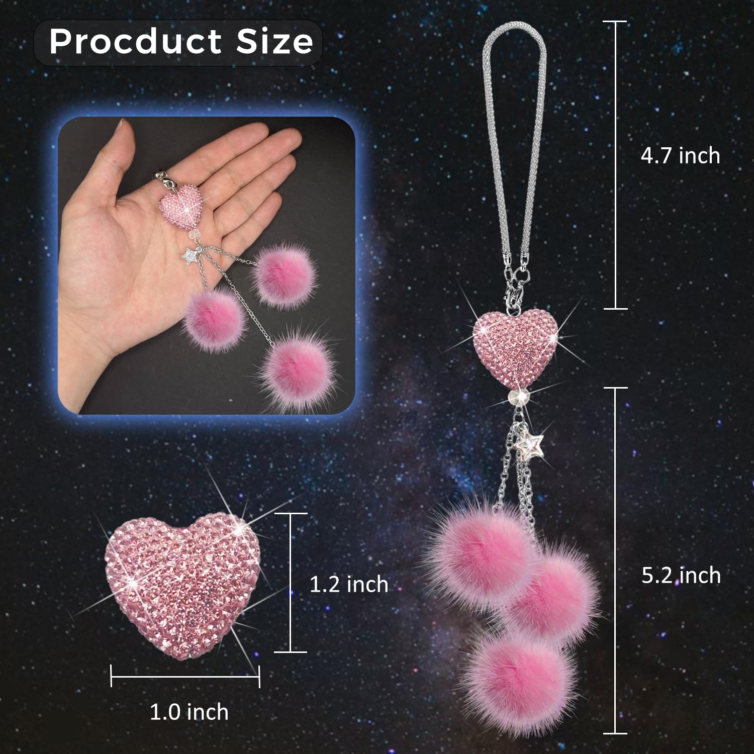 Pink Bling Car Accessories Interior For Women - Girly Crystal Car Rearview Mirror Decor, Cute Rinestones Diamond Para Carro De M