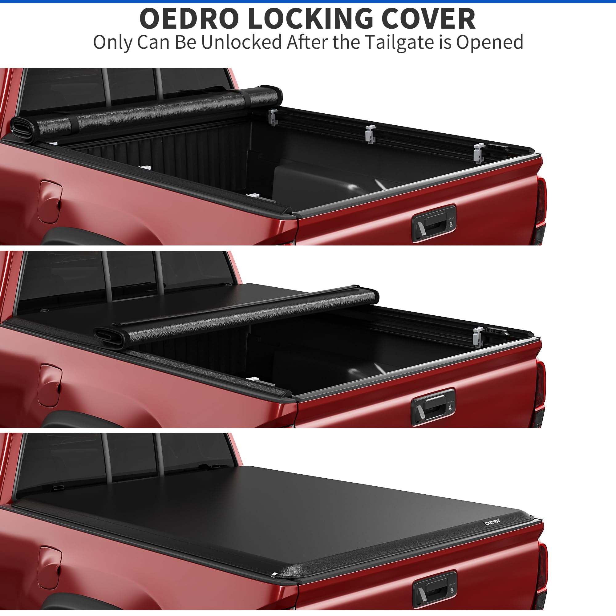 oEdRo Soft Roll Up Truck Bed Tonneau Cover Compatible with 2016-2023 Toyota Tacoma (Excl. Trail), 5ft Bed with Track Rail System